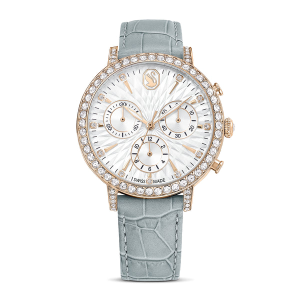 Matrix Tennis Chrono Saat, Swiss Made, Deri Kayiş, Gri, Şampanya Altin Rengi Yüzey