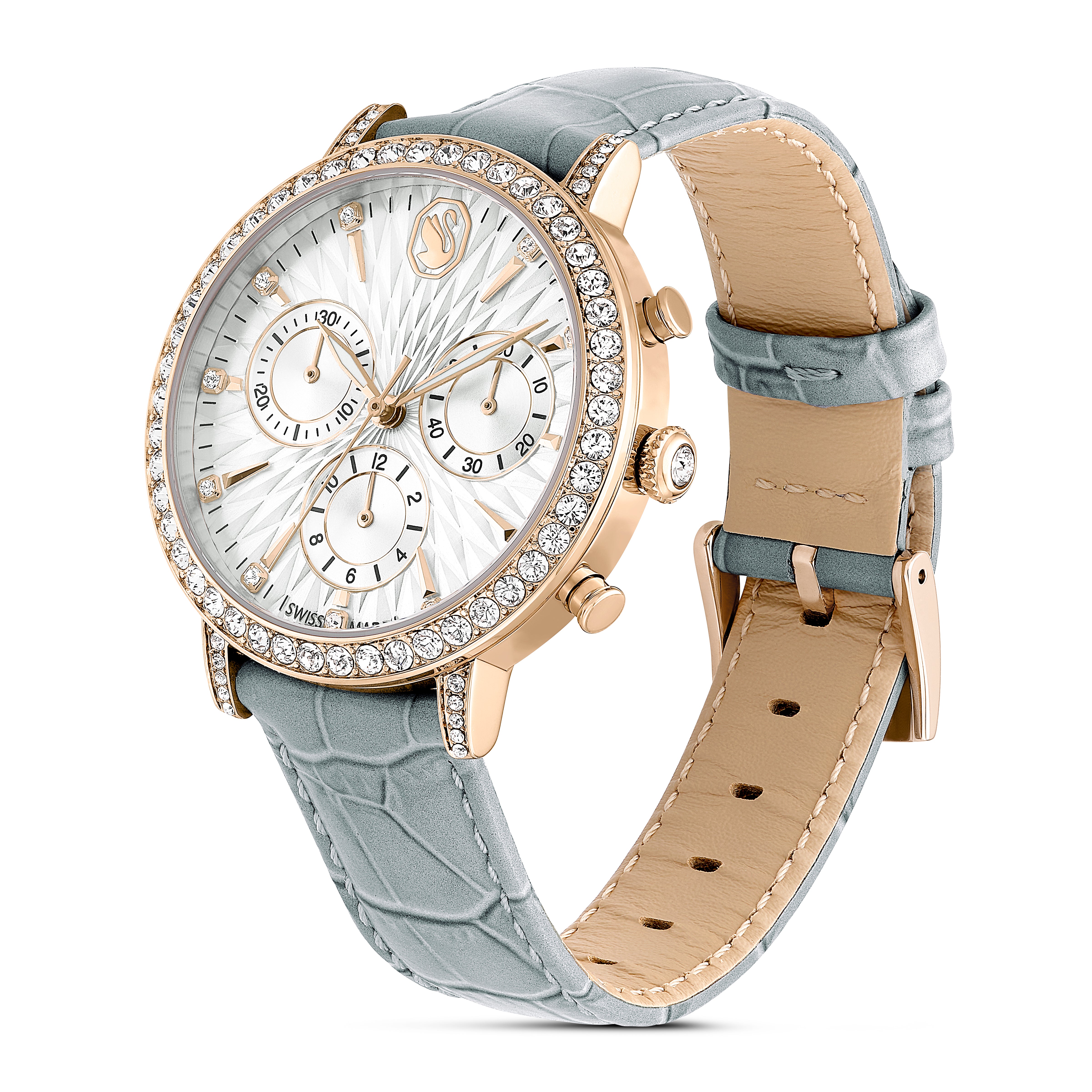 Matrix Tennis Chrono Saat, Swiss Made, Deri Kayış, Gri, Şampanya Altın Rengi Yüzey