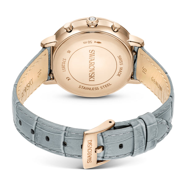 Matrix Tennis Chrono Saat, Swiss Made, Deri Kayiş, Gri, Şampanya Altin Rengi Yüzey