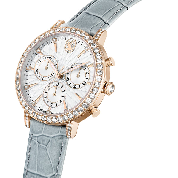 Matrix Tennis Chrono Saat, Swiss Made, Deri Kayiş, Gri, Şampanya Altin Rengi Yüzey