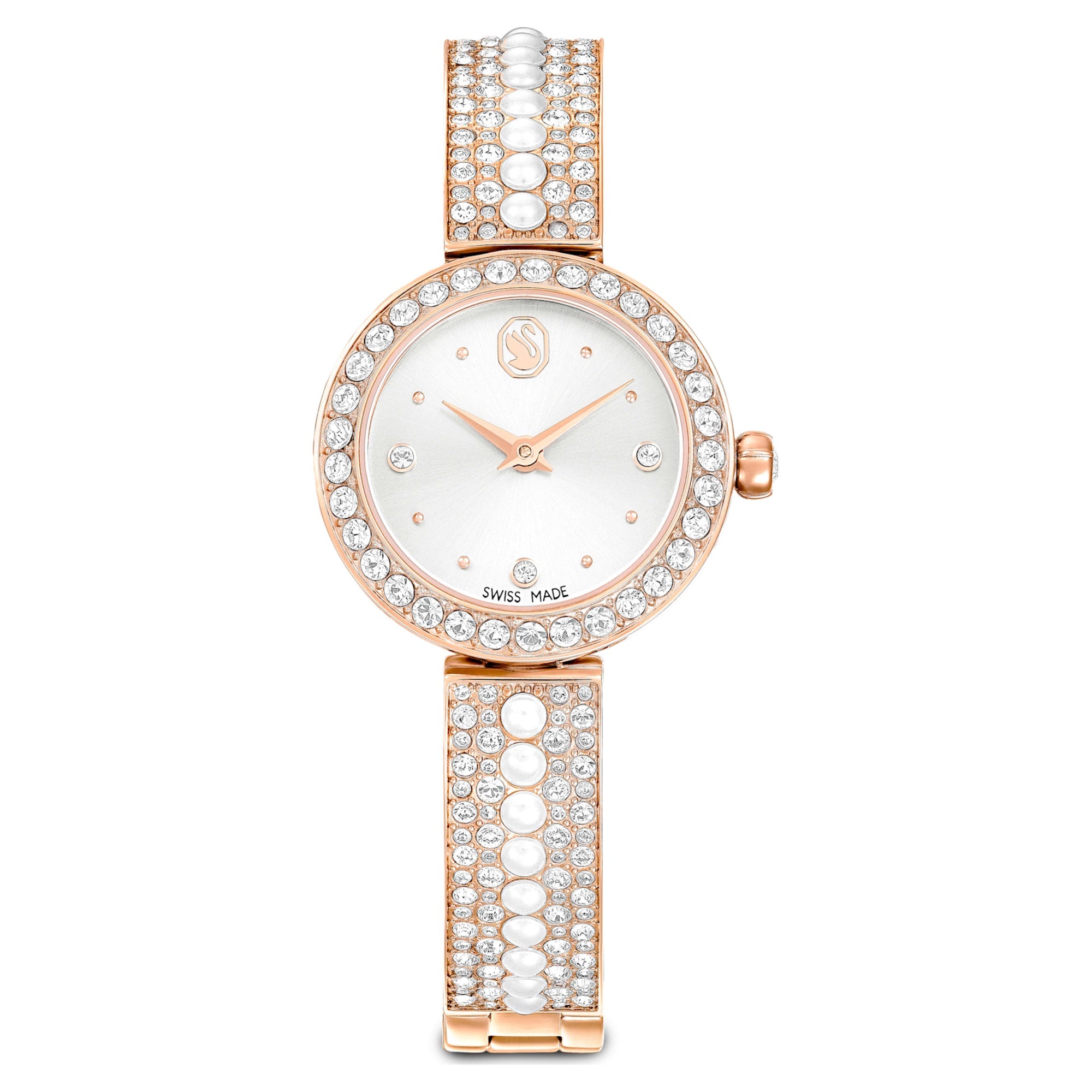 Matrix Pearl Bangle Halka Bileklik Saat, İsviçre Üretimi, Kristal bileklik, Pembe Altın Rengi Yüzey