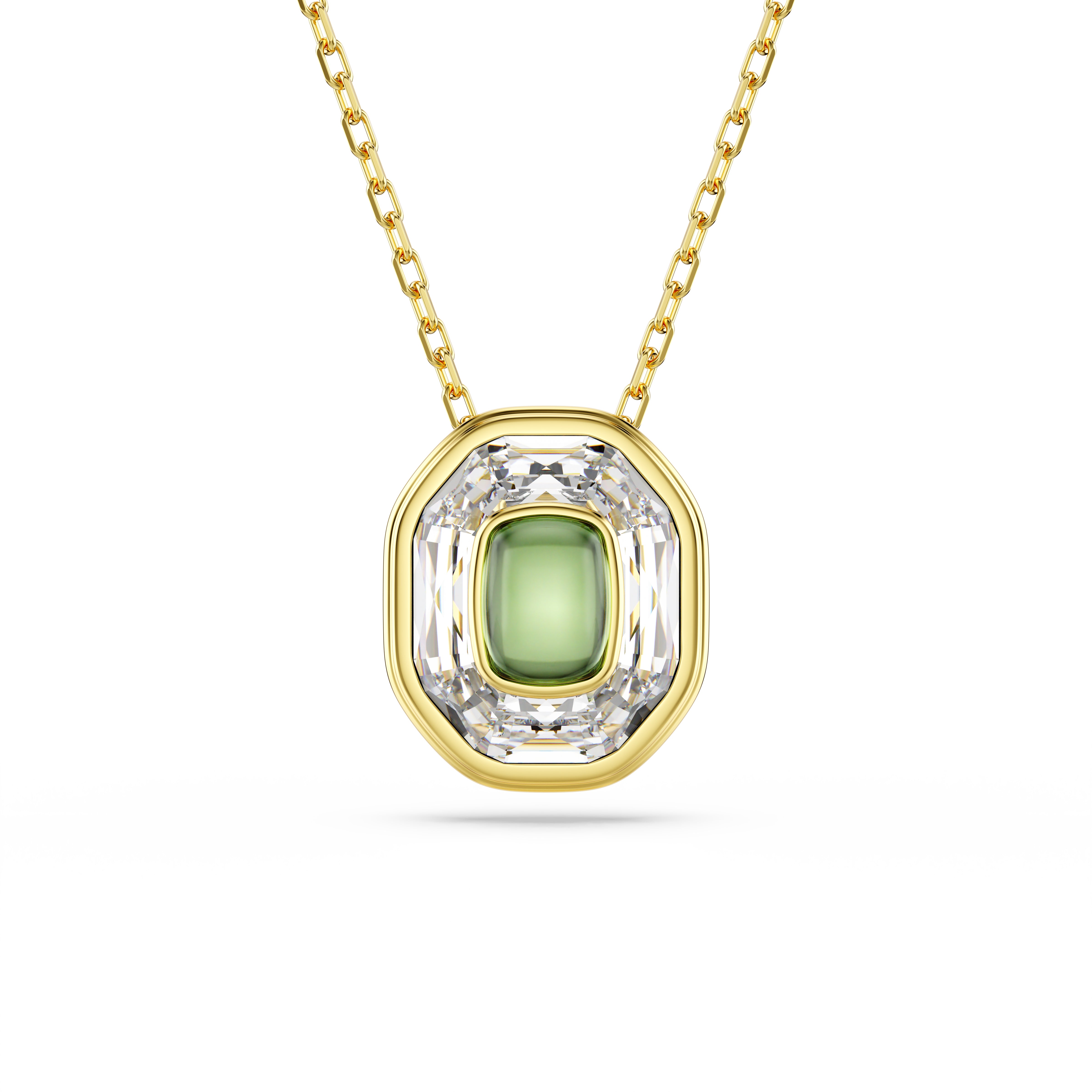 Chroma Kolye, Octagon Kesim, Yeşil, Altin Rengi Kaplama