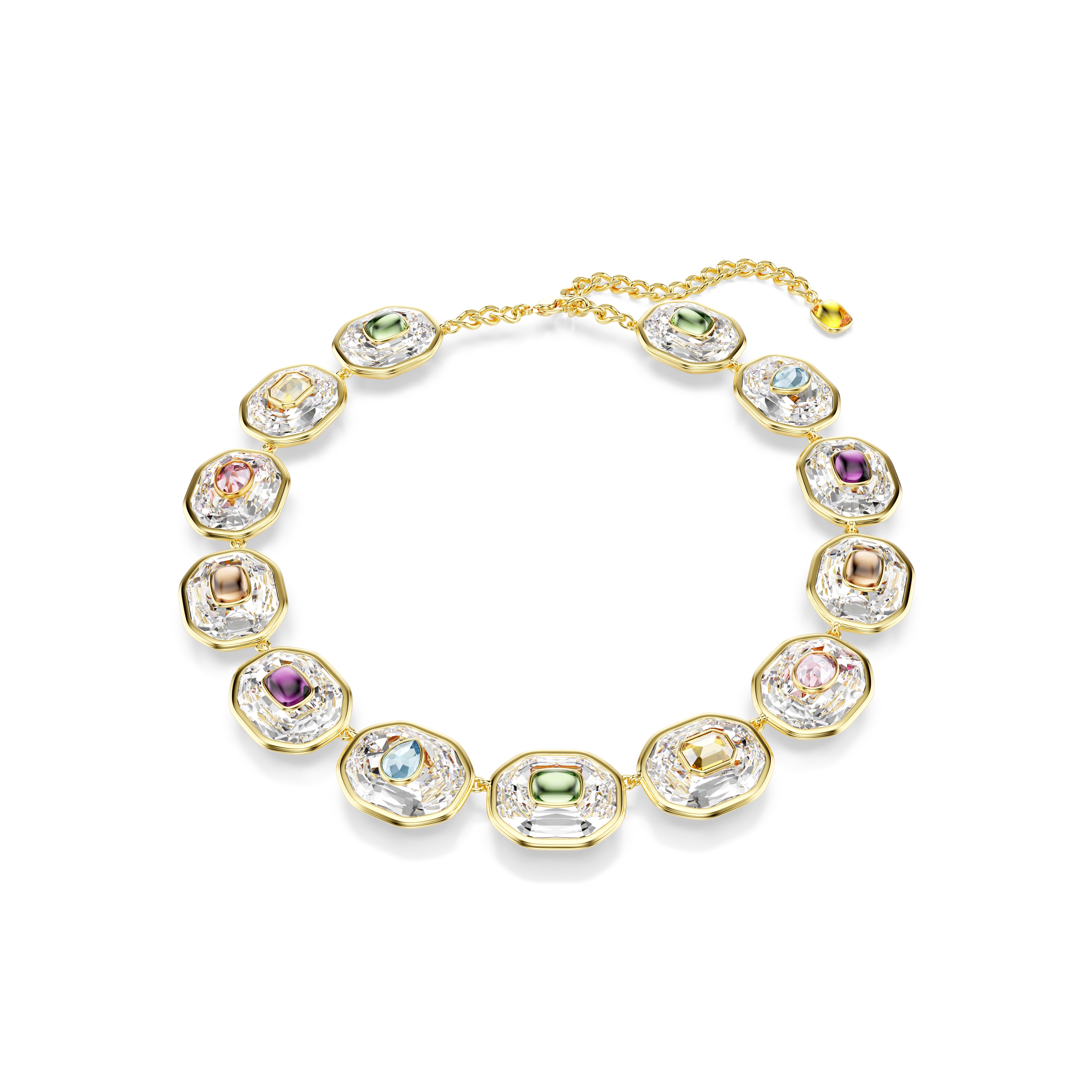 Chroma Tennis Kolye, Octagon Kesim, Çok Renkli, Altin Rengi Kaplama