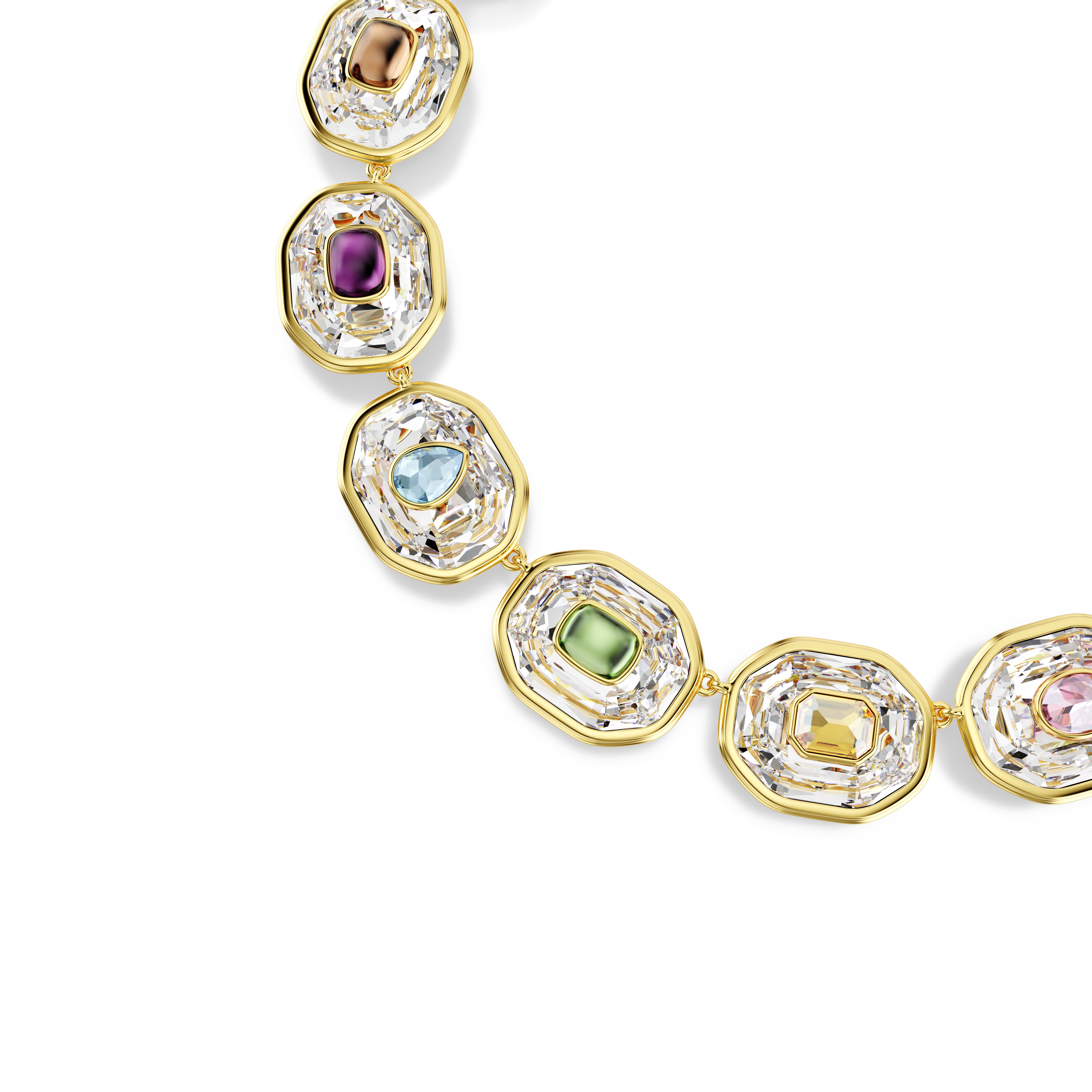 Chroma Tennis Kolye, Octagon Kesim, Çok Renkli, Altin Rengi Kaplama