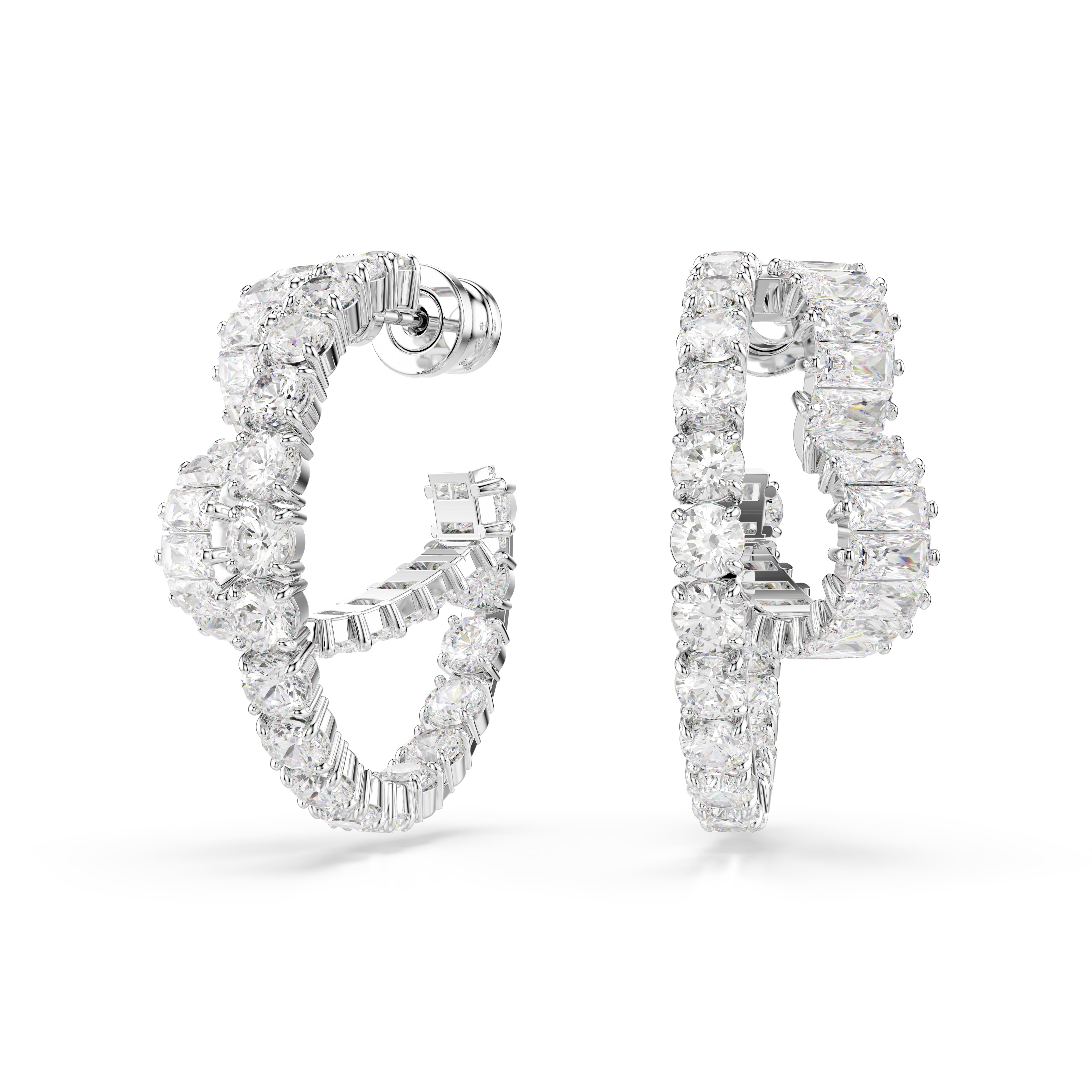 Matrix Halka Küpe, Karişik Kesim, Kalp, Beyaz, Rodyum Kaplama