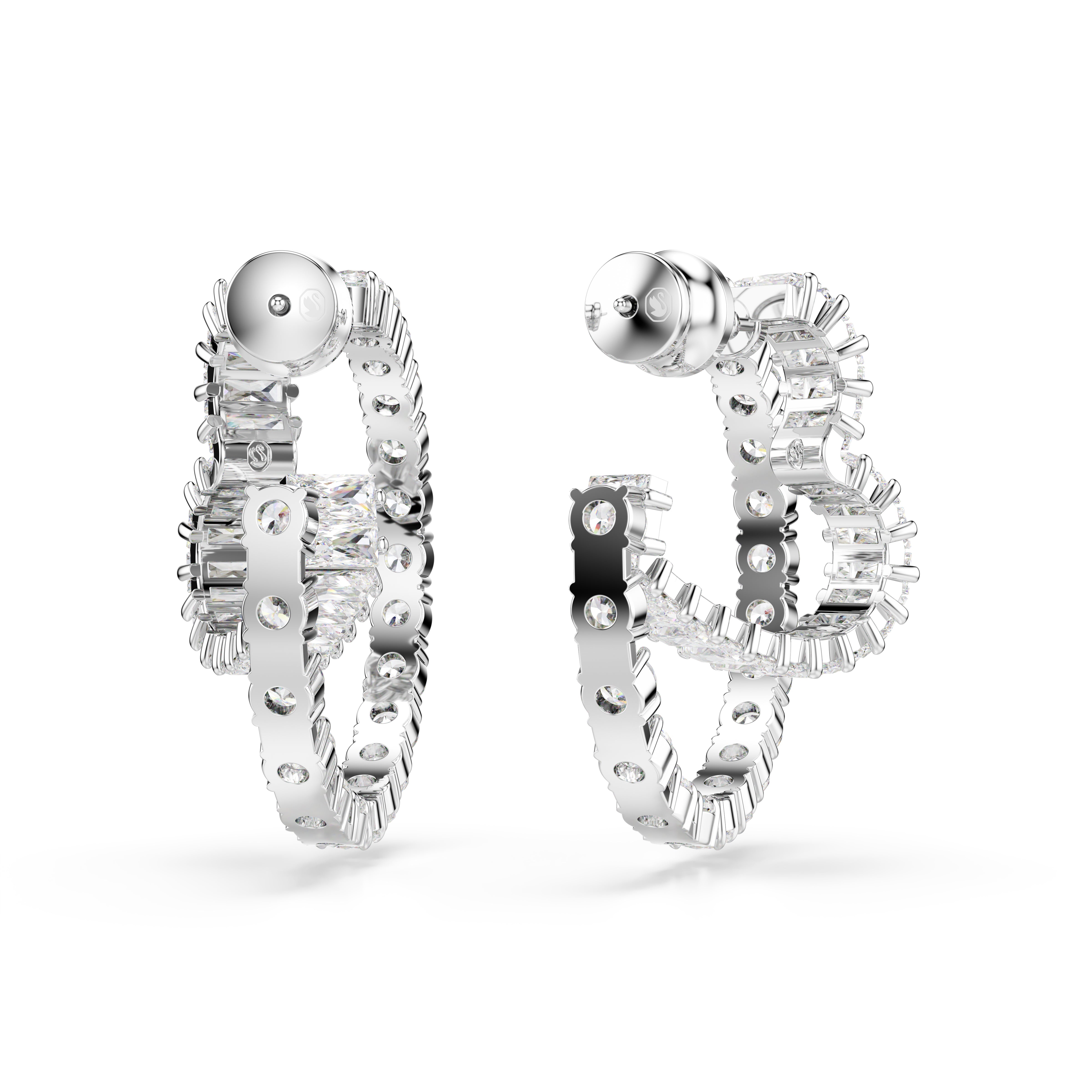 Matrix Halka Küpe, Karişik Kesim, Kalp, Beyaz, Rodyum Kaplama