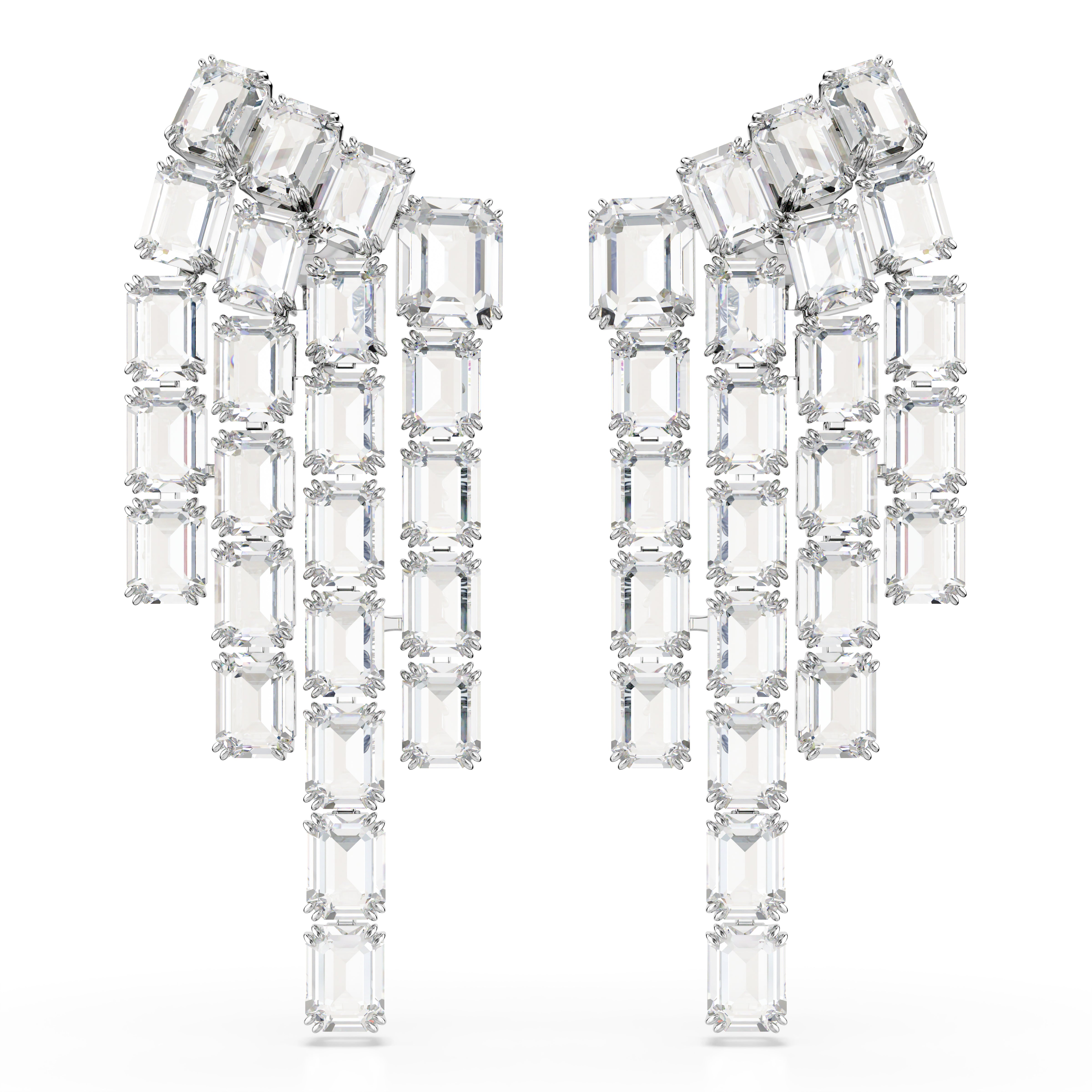 Millenia Klipsli Küpe, Sekizgen Kesim, Avize, Beyaz, Rodyum Kaplama