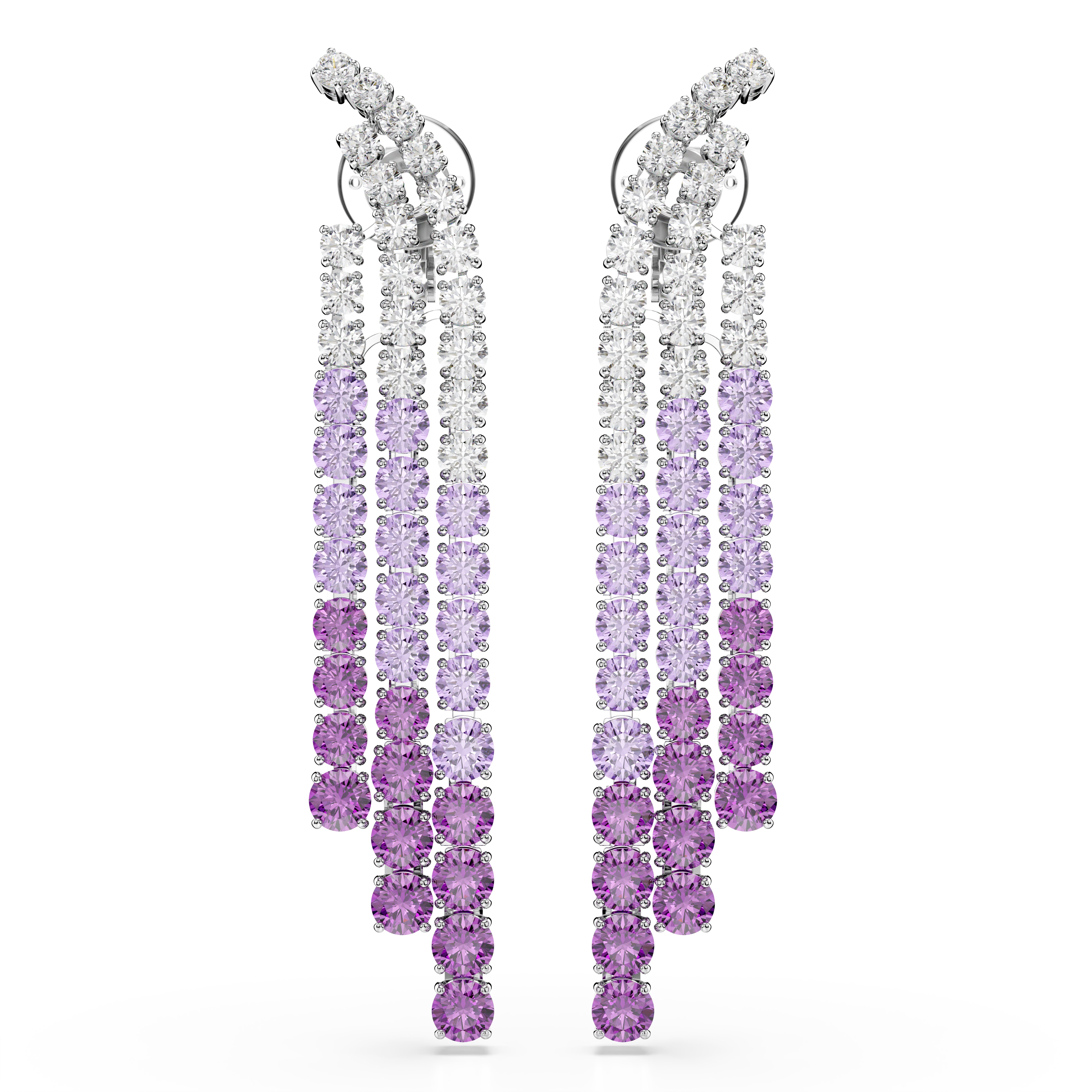 Matrix Klips Küpe, Renk Geçişli, Yuvarlak Kesim, Mor, Rodyum Kaplama