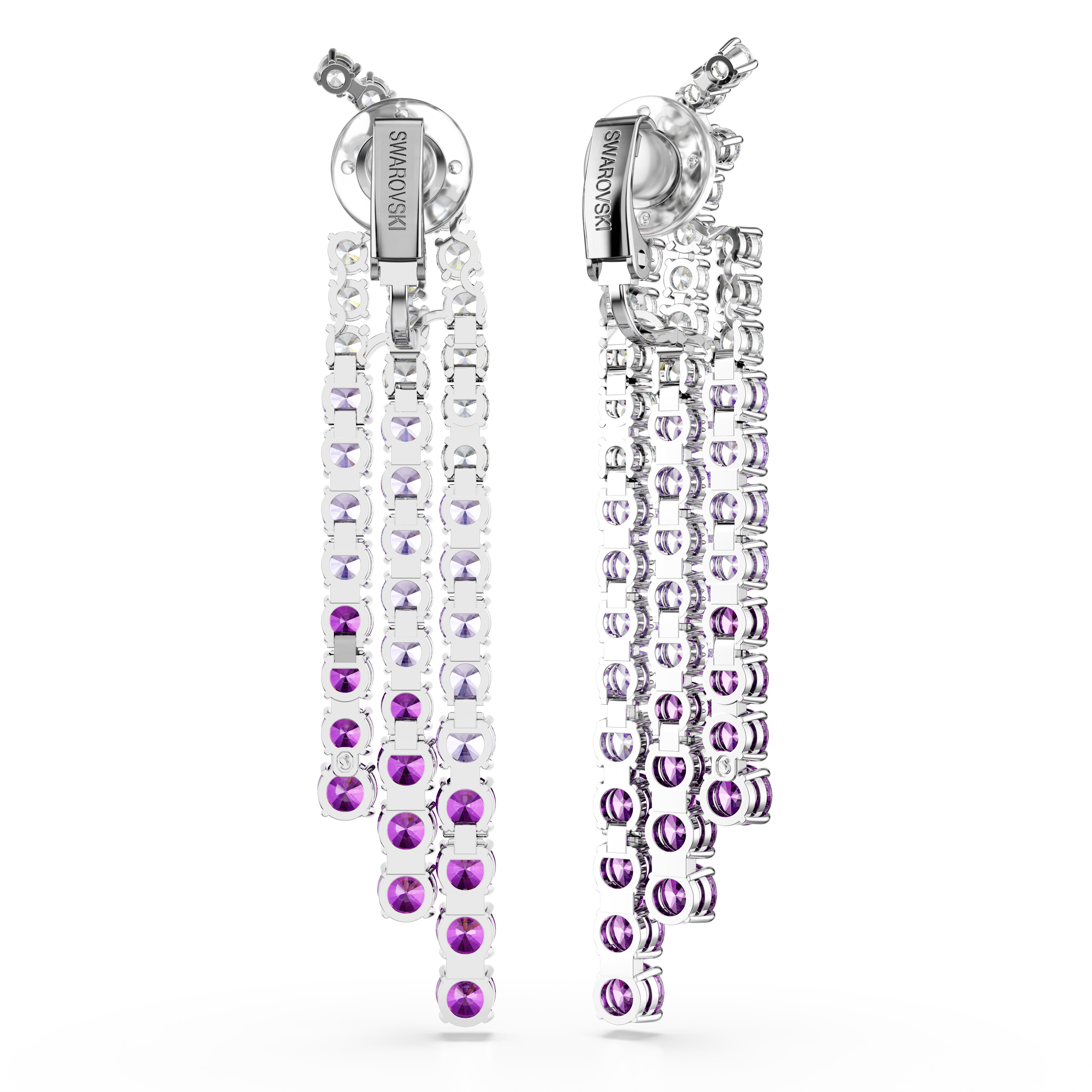 Matrix Klips Küpe, Renk Geçişli, Yuvarlak Kesim, Mor, Rodyum Kaplama