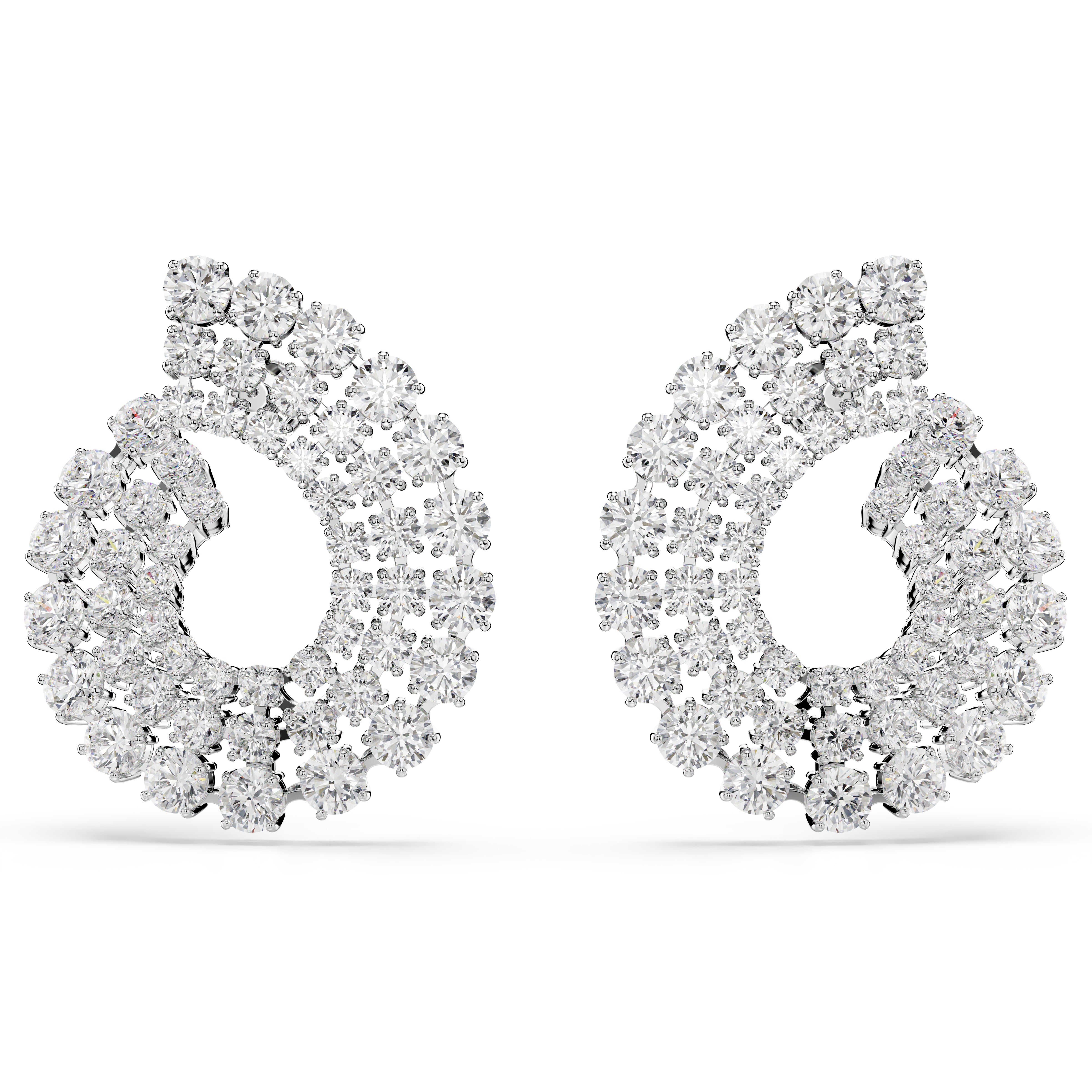 Matrix Halka Küpe, Karişik Yuvarlak Kesim, Beyaz, Rodyum Kaplama