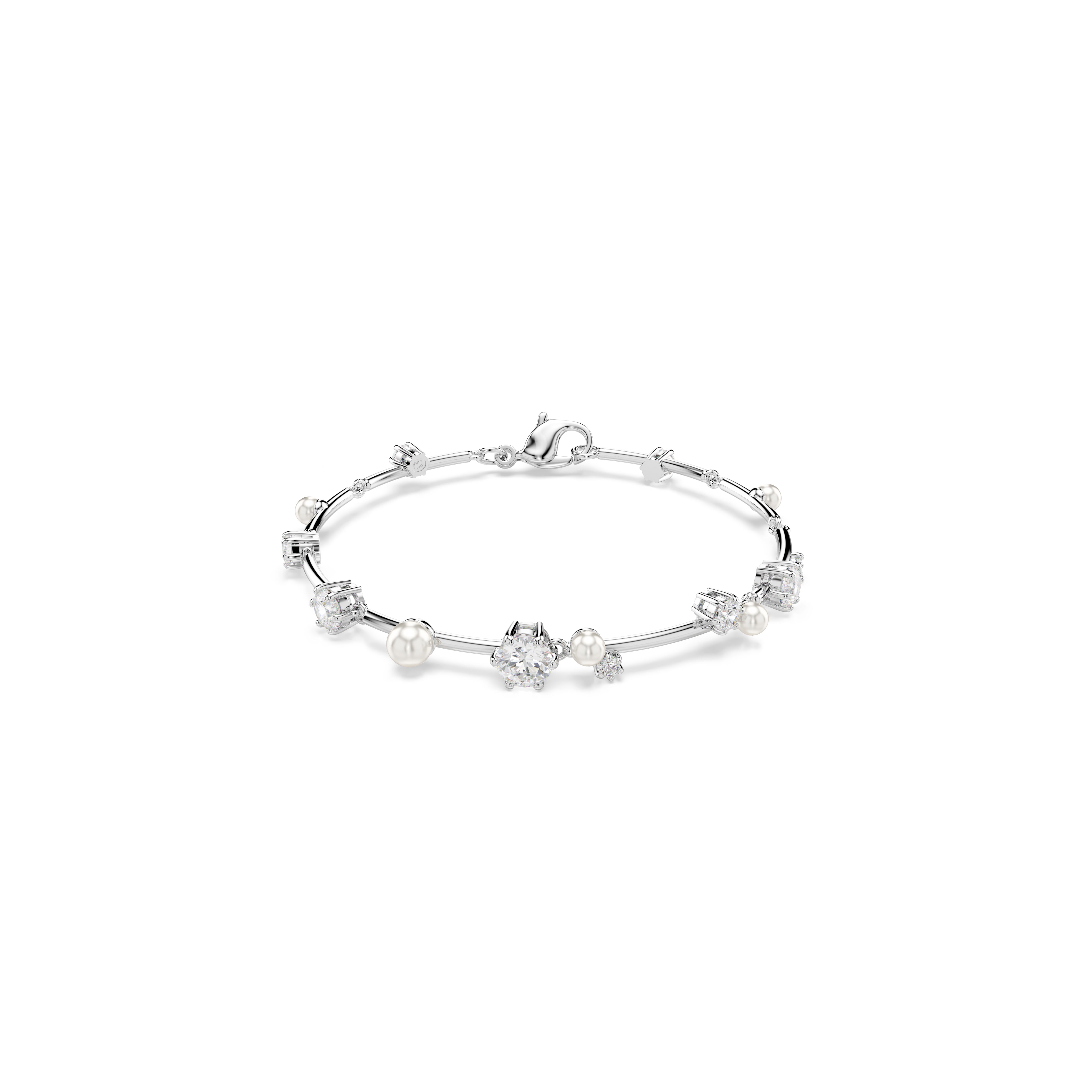 Constella Tennis Bileklik, Kristal İnci, Yuvarlak Kesim, Beyaz, Rodyum Kaplama