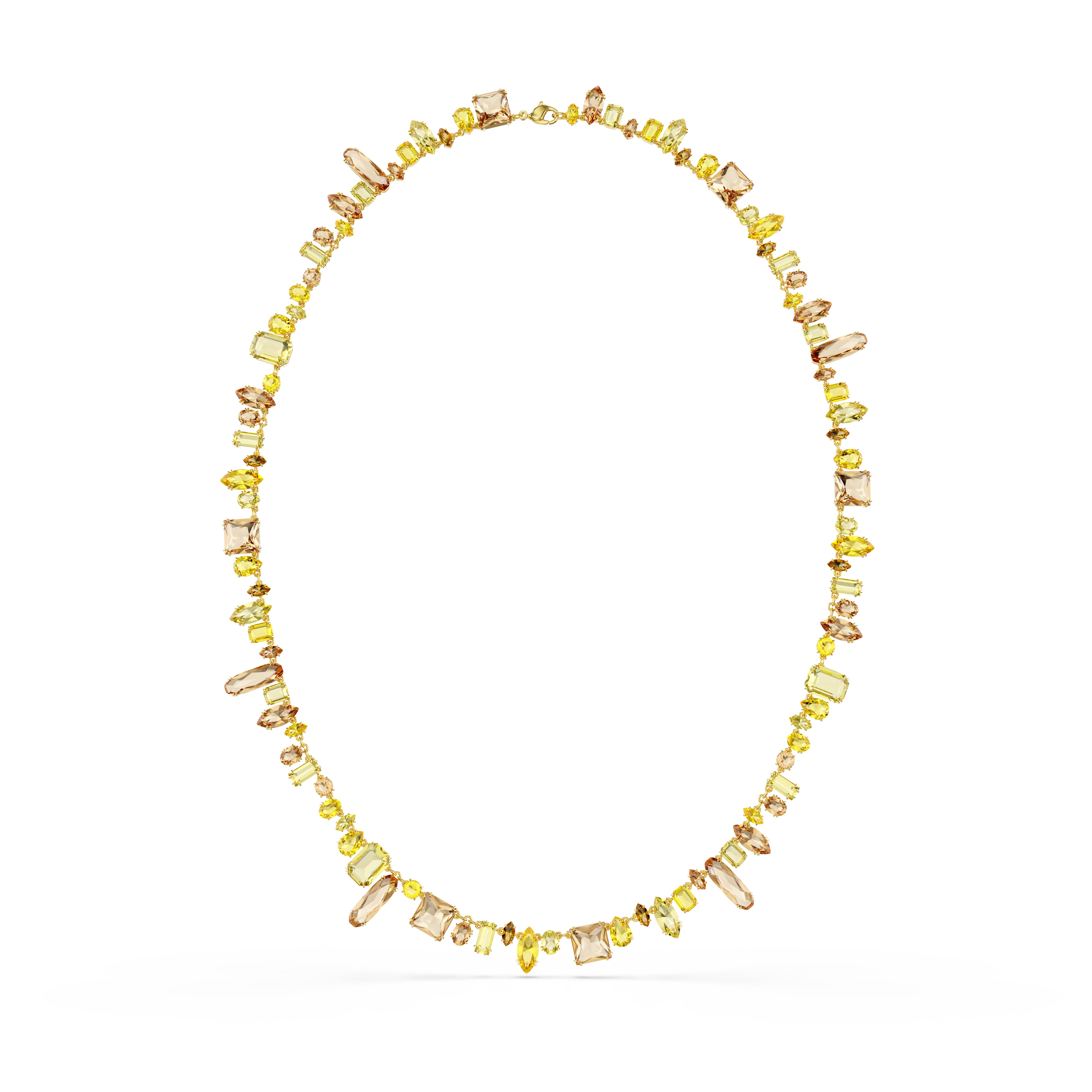 Gema Dizi Kolye, Karişik Kesimler, Sari, Altin Rengi Kaplama