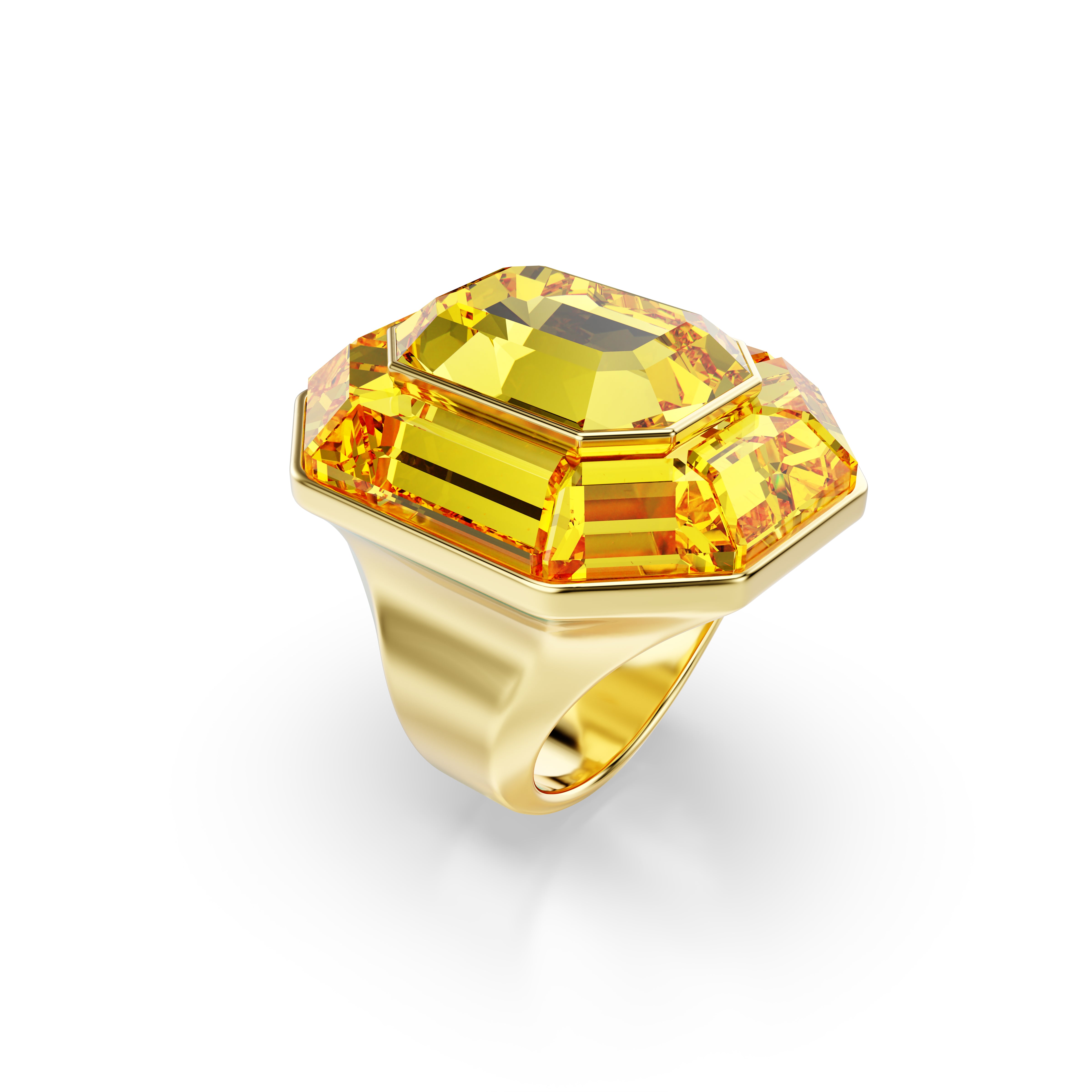 Lucent Kokteyl Yüzük, Octagon Şekil, Sari, Altin Rengi Kaplama