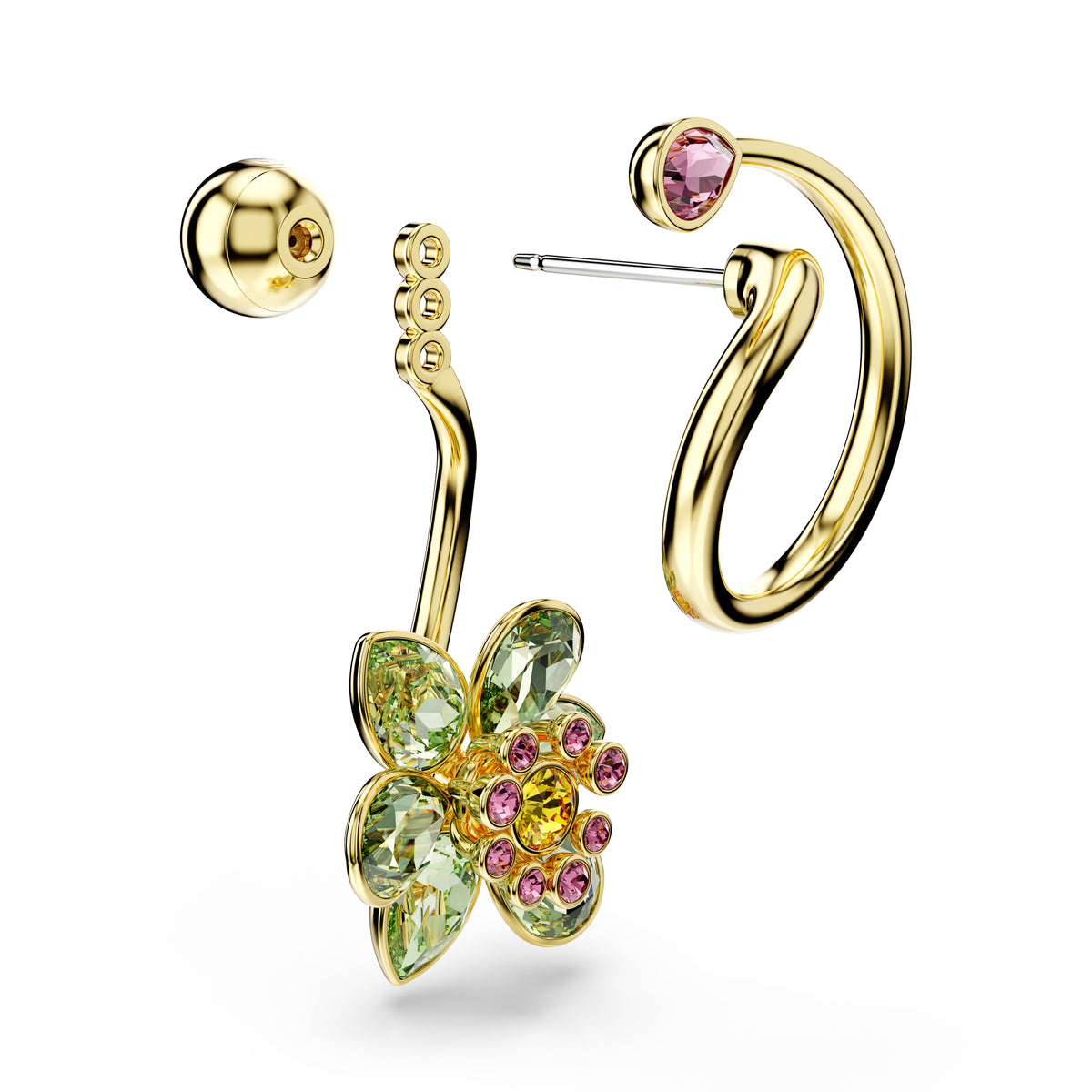 Idyllia Damla Küpe, Asimetrik Dizayn, Karışık Kesim, Çiçek, Çok Renkli, Altın Rengi Kaplama