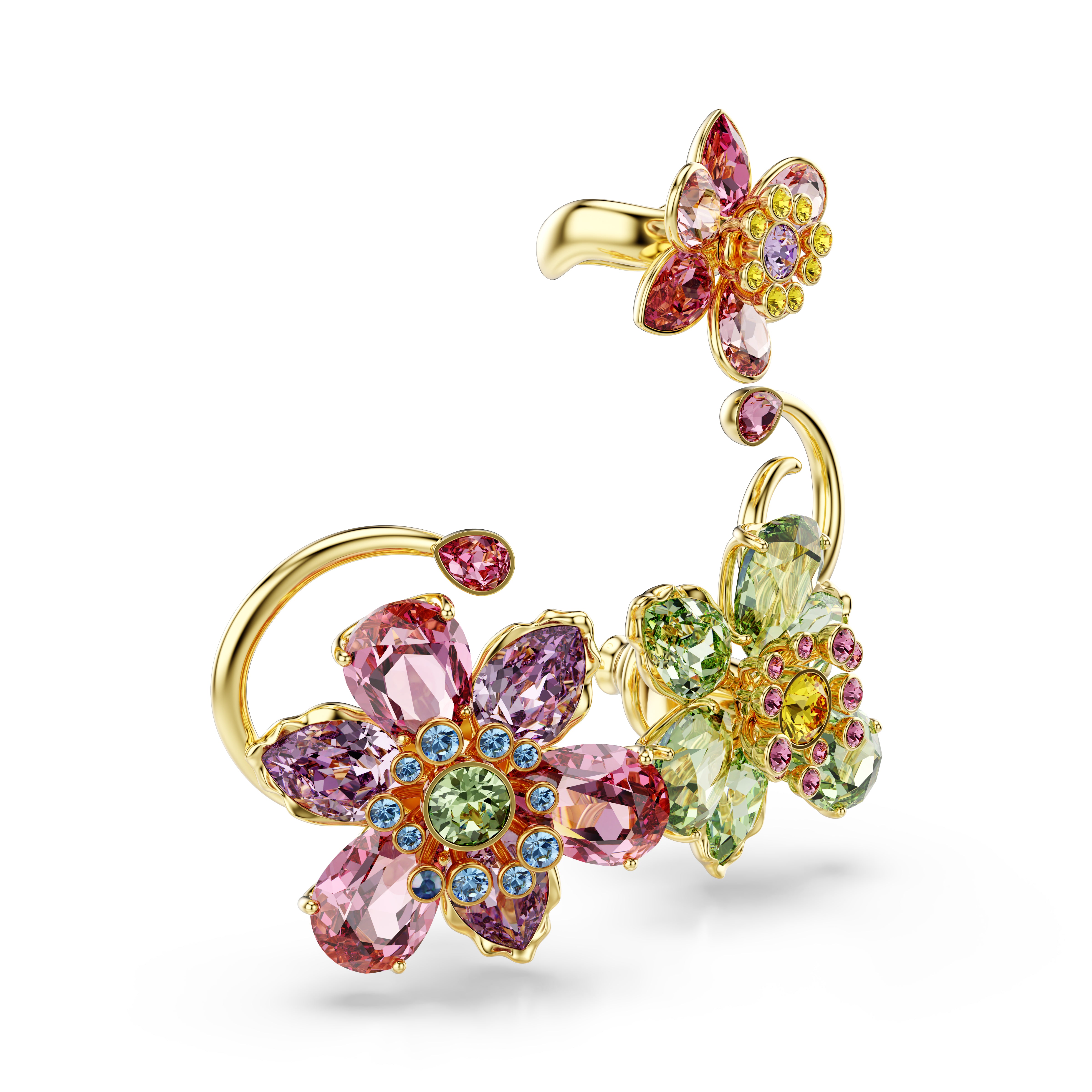 Idyllia Earcuff, Set (3), Asimetrik Dizayn, Karişik Kesim, Çiçek, Çok Renkli, Altin Rengi Kaplama