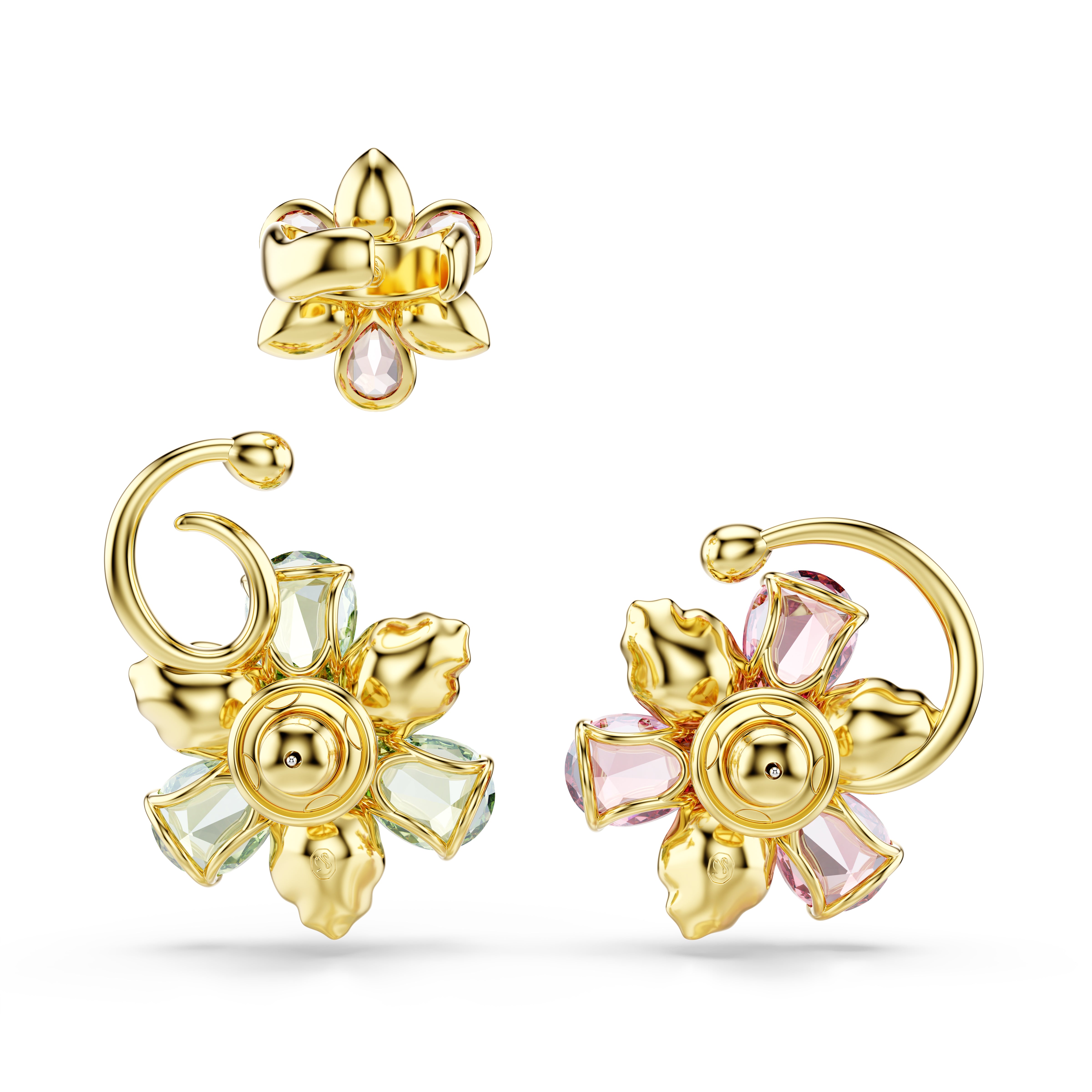 Idyllia Earcuff, Set (3), Asimetrik Dizayn, Karişik Kesim, Çiçek, Çok Renkli, Altin Rengi Kaplama