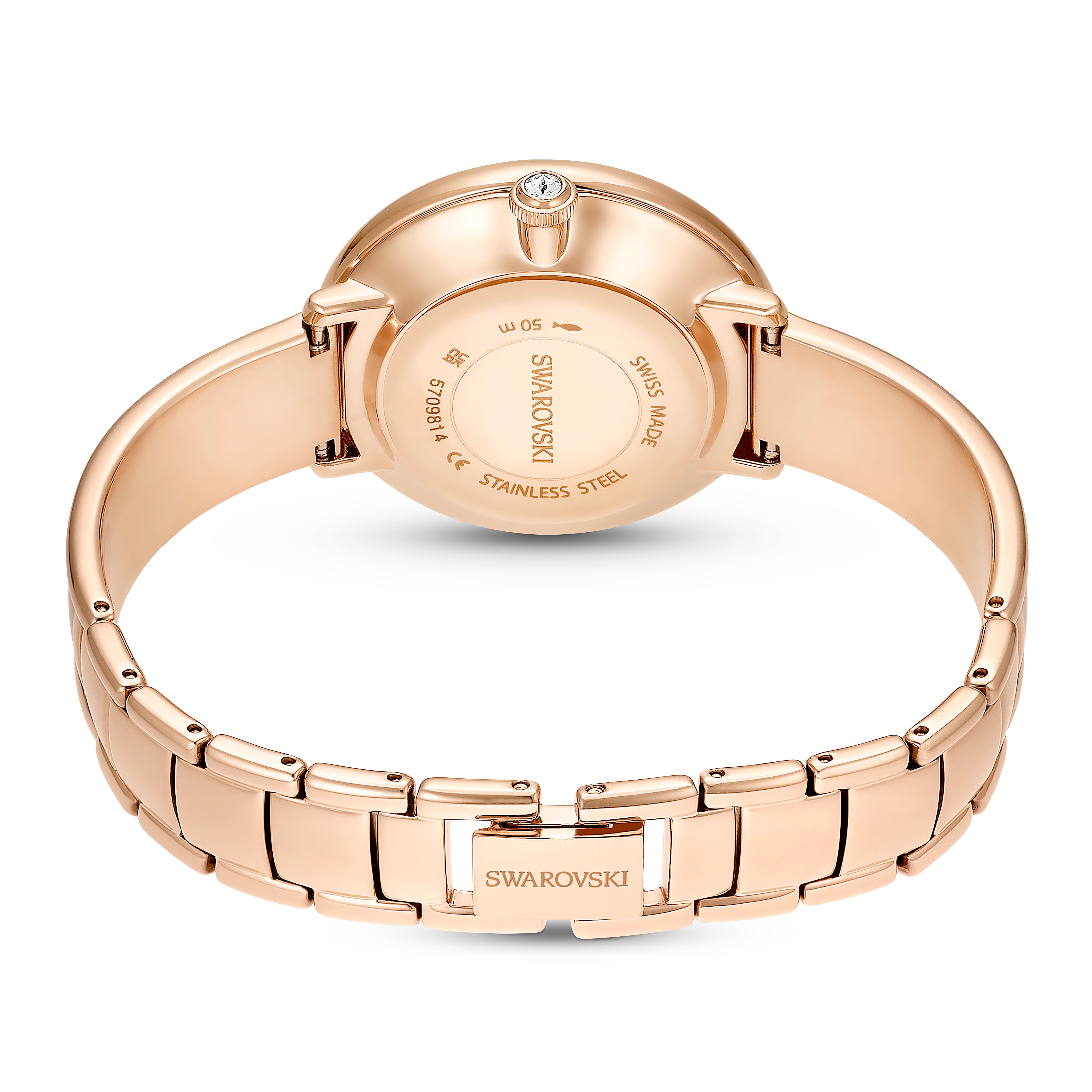 Crystalline Bangle Saat, Swiss Made, Metal Bileklik, Bej, Pembe Altın Rengi Kaplama
