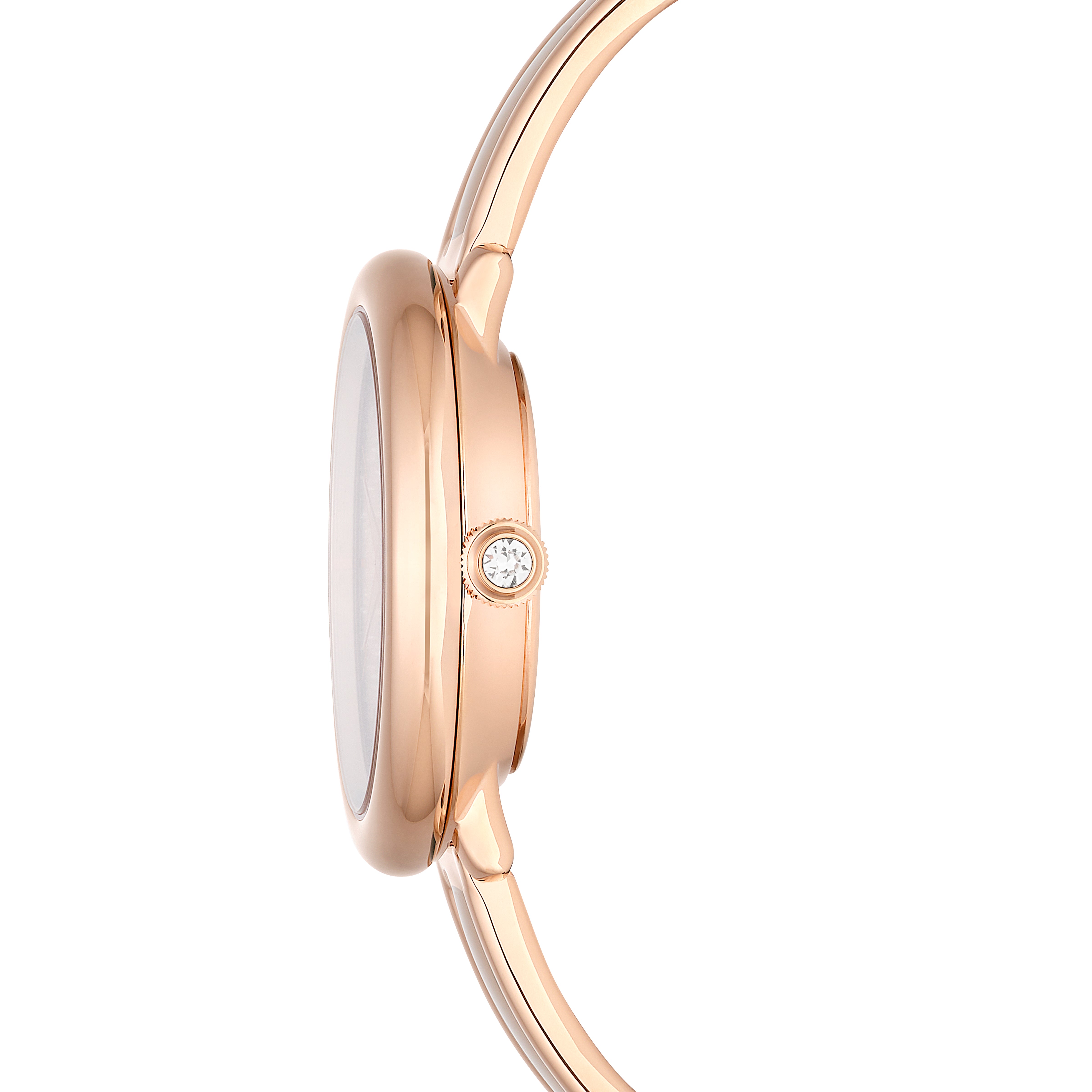 Crystalline Bangle Saat, Swiss Made, Metal Bileklik, Bej, Pembe Altın Rengi Kaplama