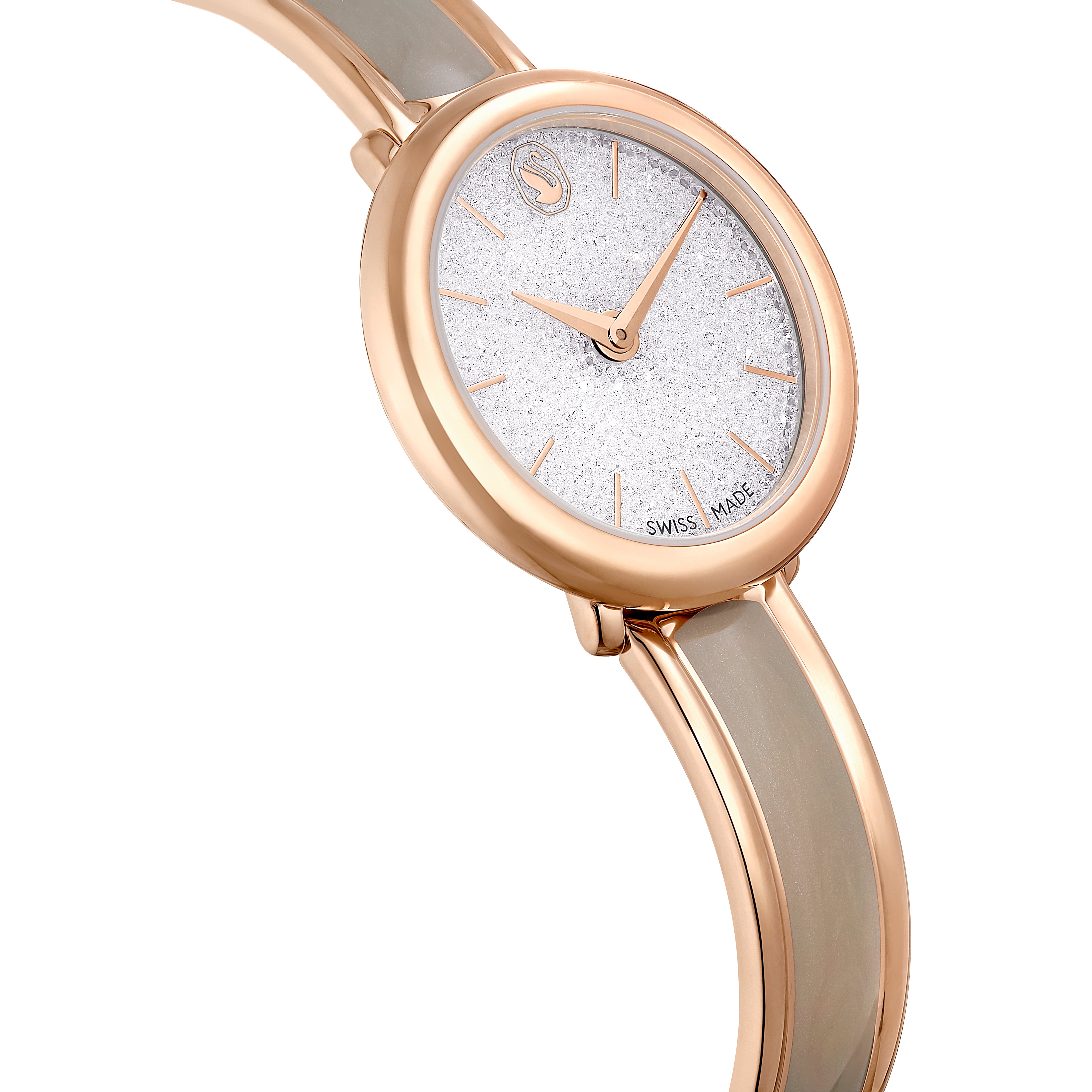 Crystalline Bangle Saat, Swiss Made, Metal Bileklik, Bej, Pembe Altın Rengi Kaplama