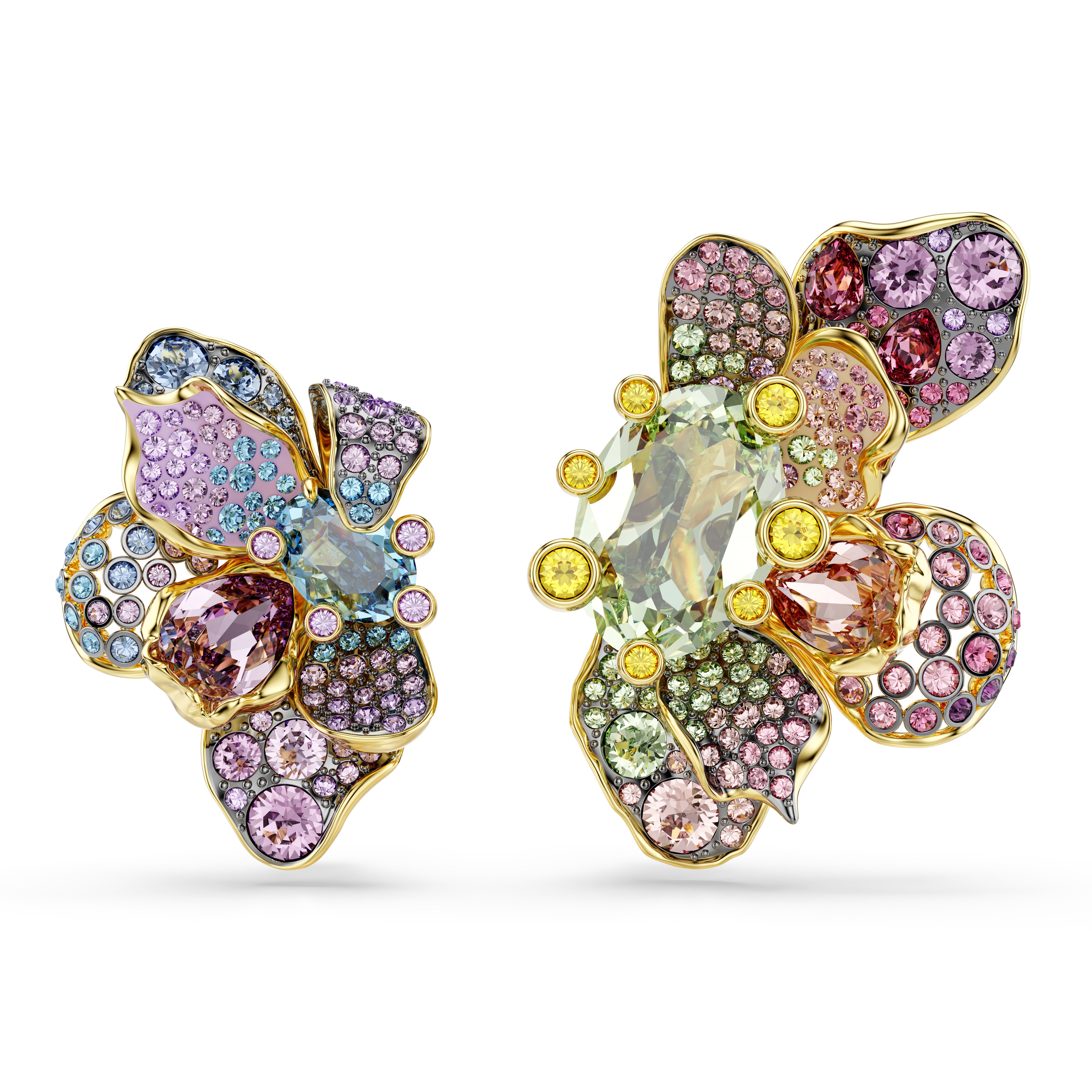 Idyllia Klips Küpe, Karişik Kesim, Pavé, Çiçek, Çok Renkli, Karişik Metal Kaplama