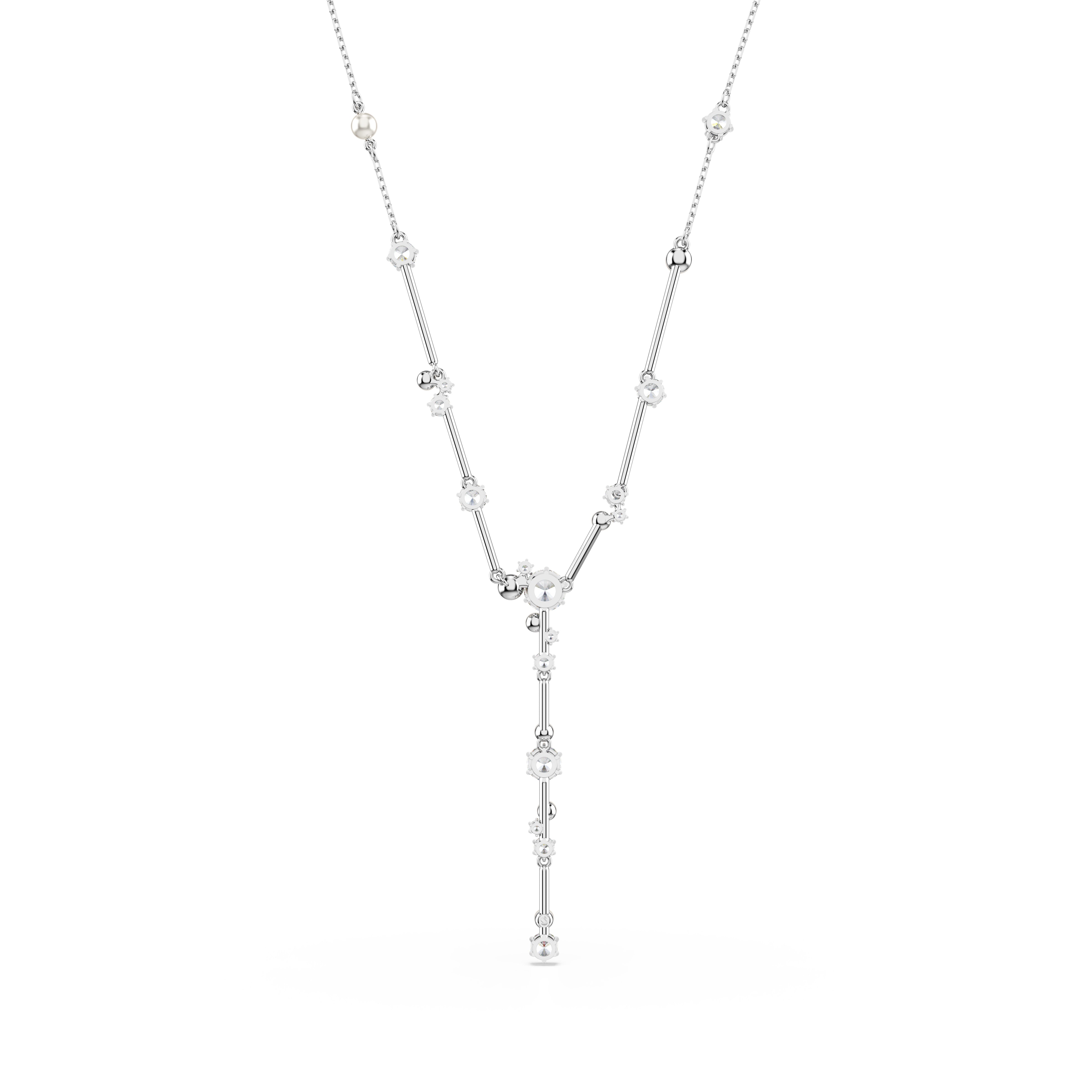 Constella Y Kolye, Kristal İnci, Yuvarlak Kesim, Beyaz, Rodyum Kaplama