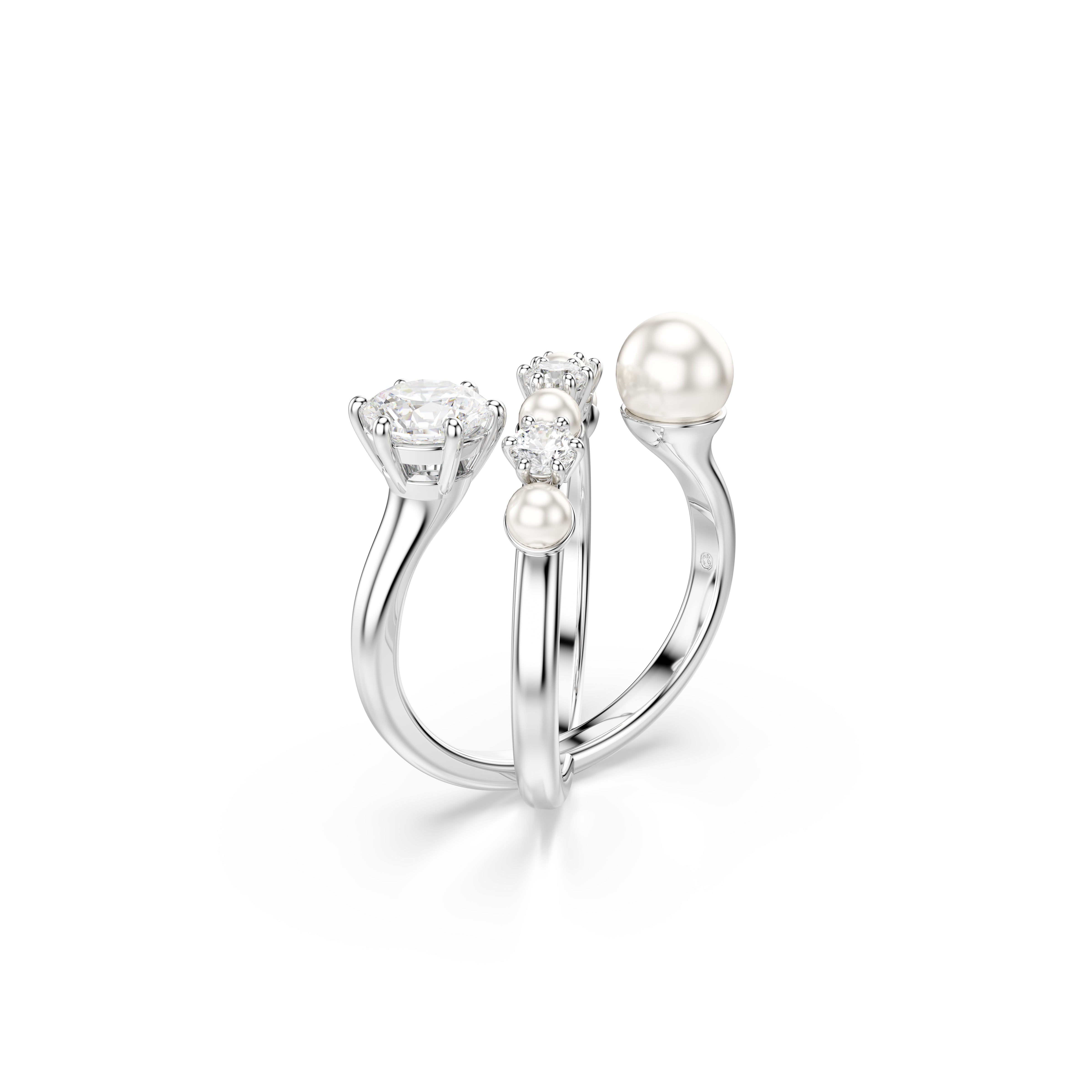 Matrix Kokteyl Yüzük, Kristal İnci, Yuvarlak Kesim, Beyaz, Rodyum Kaplama