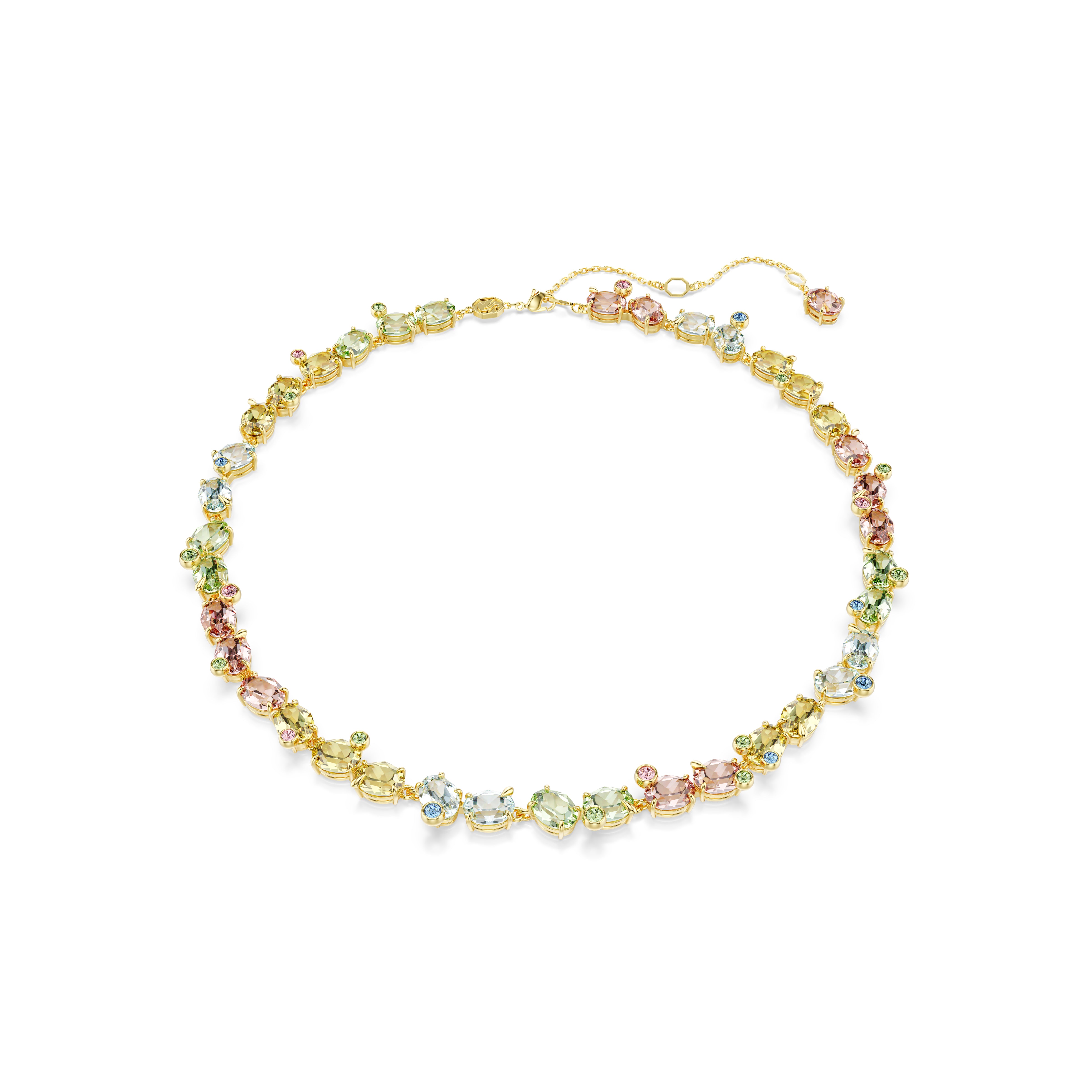 Gema Tennis Kolye, Karişik Kesim, Çok Renkli, Altin Rengi Kaplama