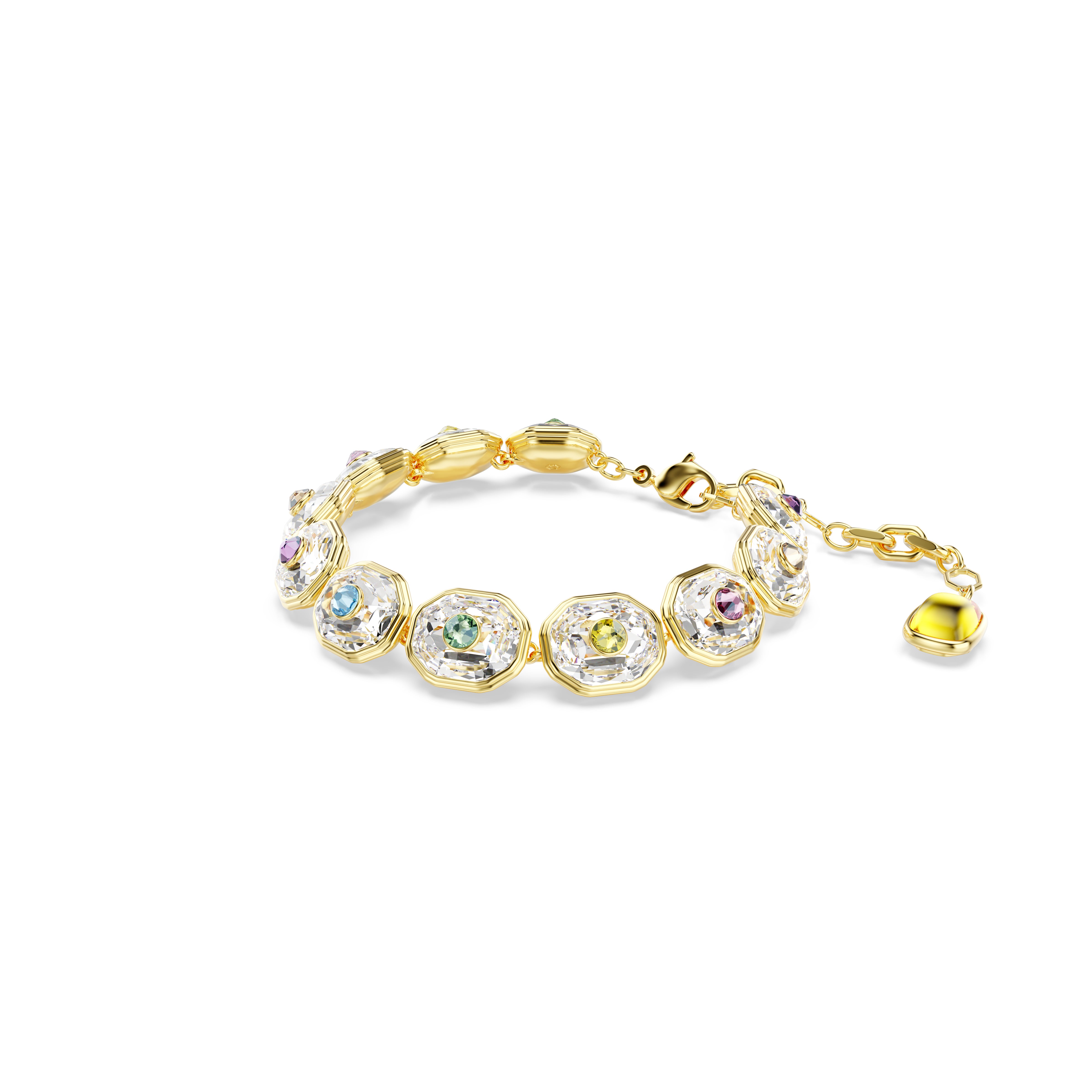 Chroma Tennis Bileklik, Octagon Kesim, Çok Renkli, Altin Rengi Kaplama