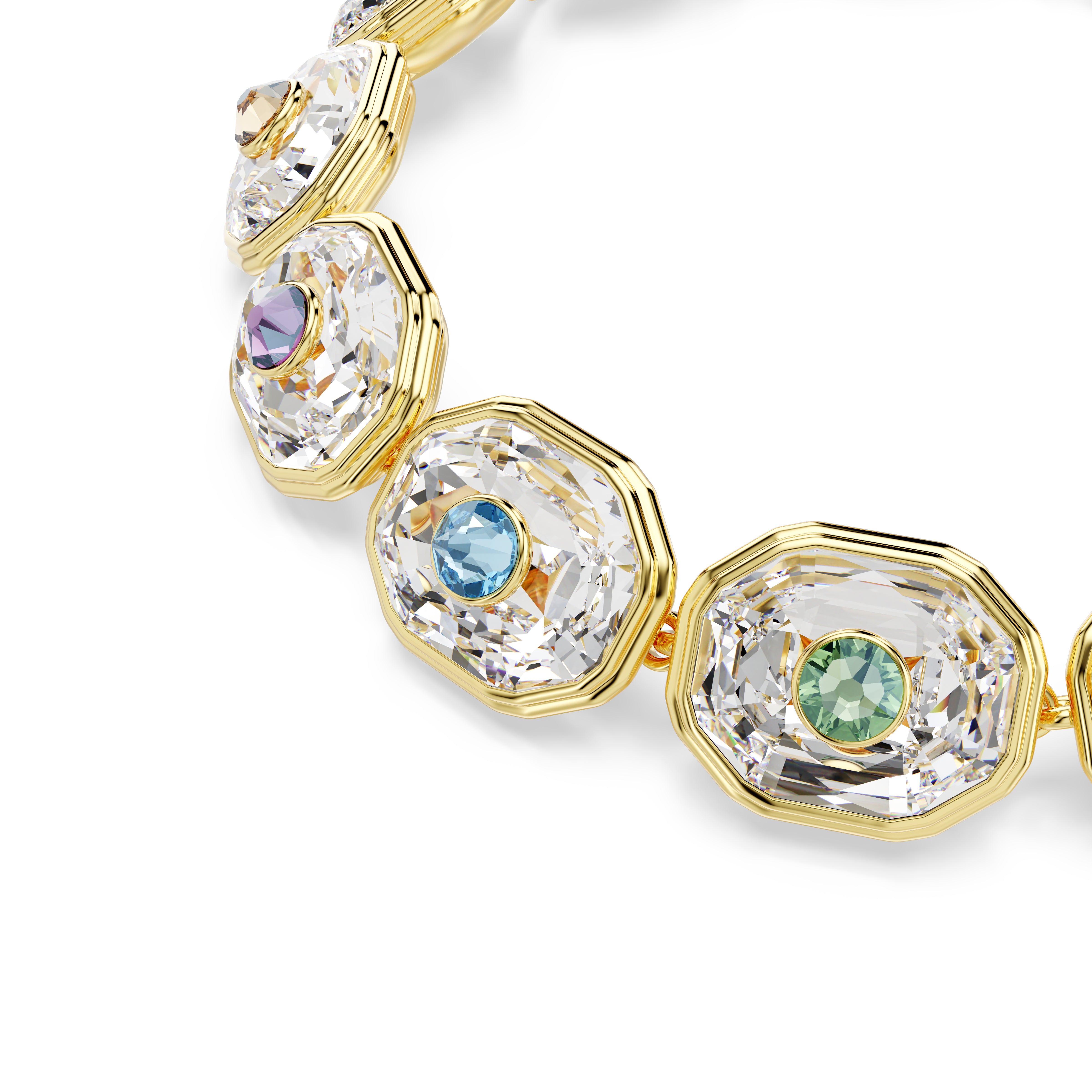 Chroma Tennis Bileklik, Octagon Kesim, Çok Renkli, Altin Rengi Kaplama