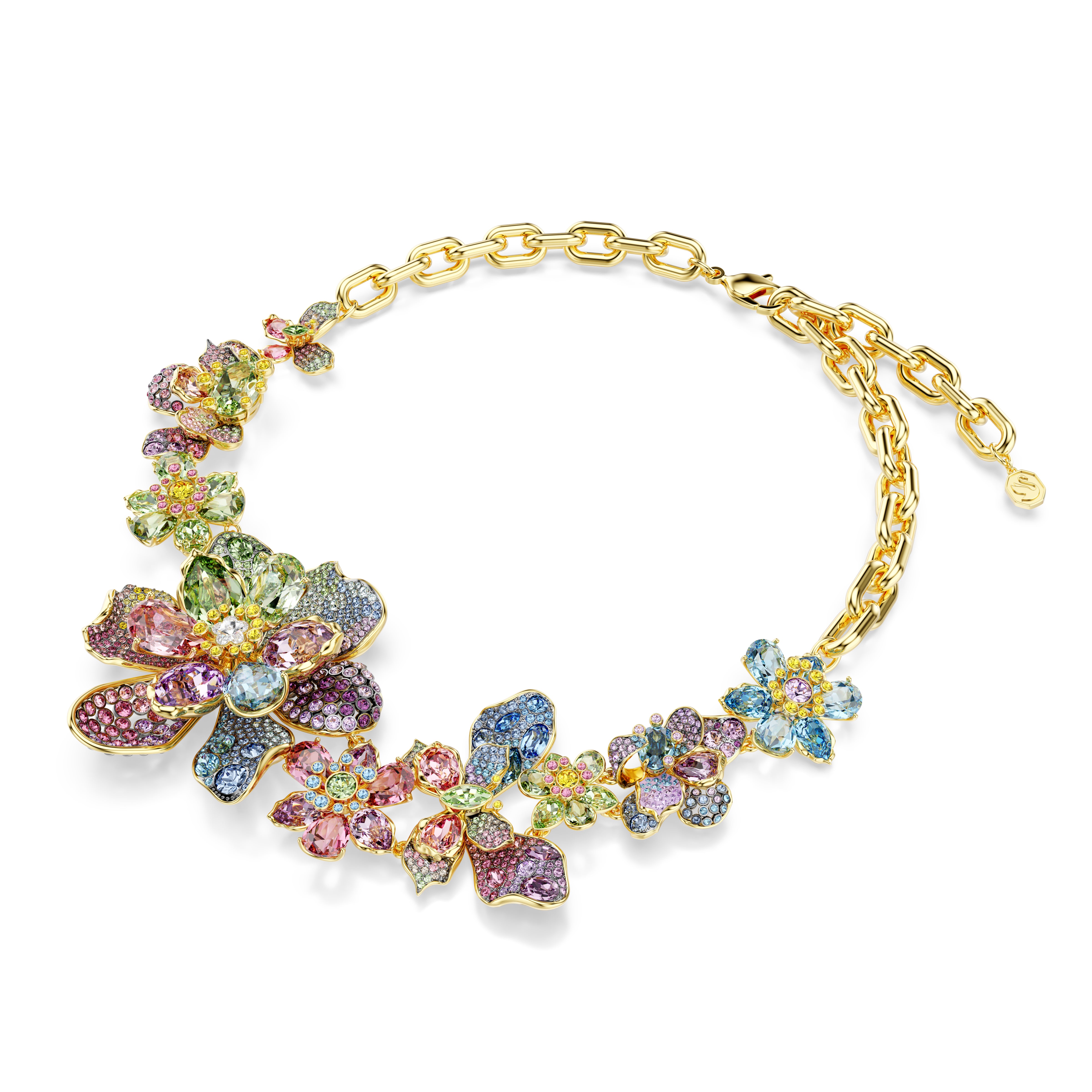 Idyllia Kolye, Karişik Kesim, Pavé, Çiçek, Çok Renkli, Altin Rengi Kaplama