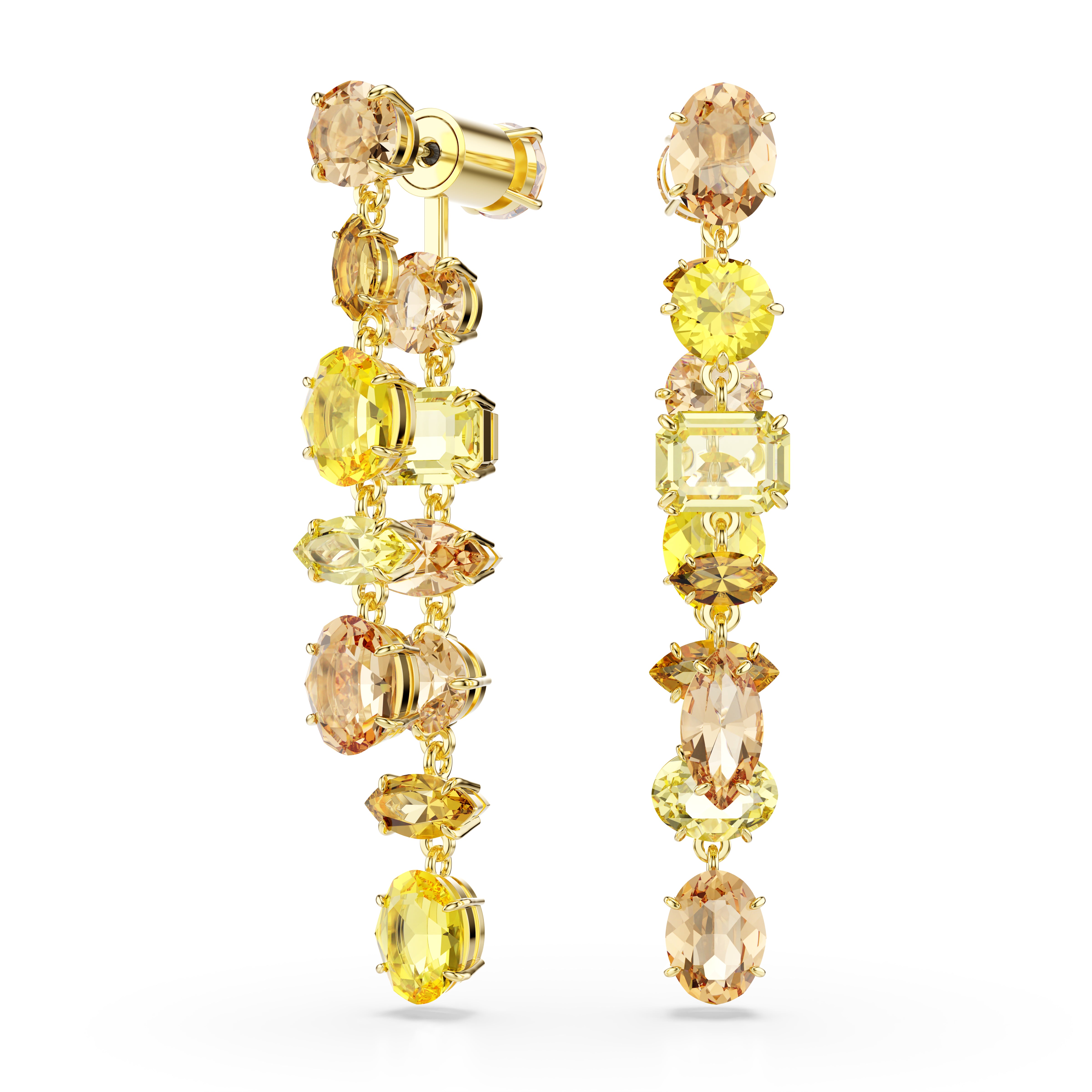 Gema Damla Küpe, Asimetrik Tasarim, Karişik Kesimler, Uzun, Sari, Altin Rengi Kaplama