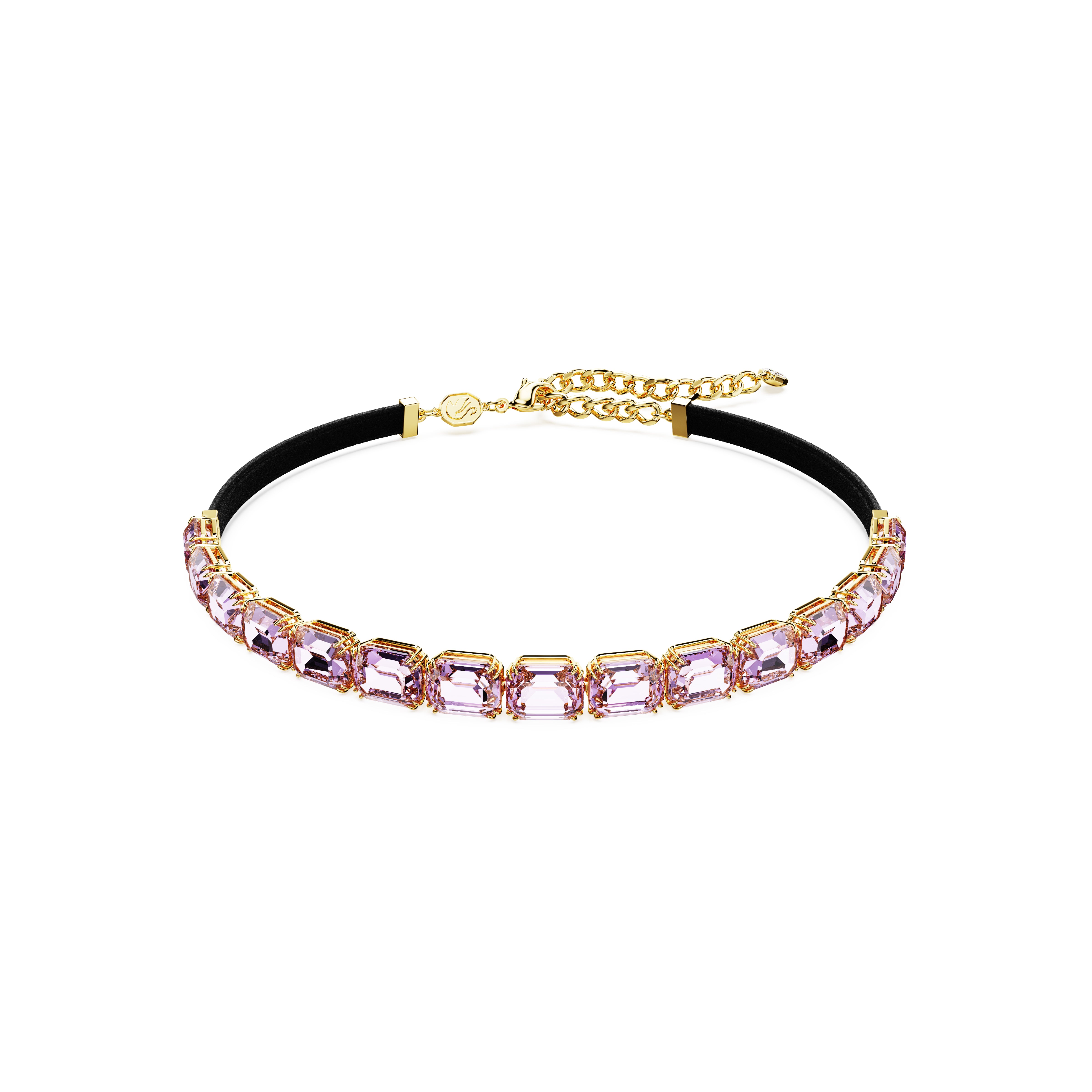 Millenia Tennis Choker Kolye, Octagon Kesim, Mor, Altın Rengi Kaplama
