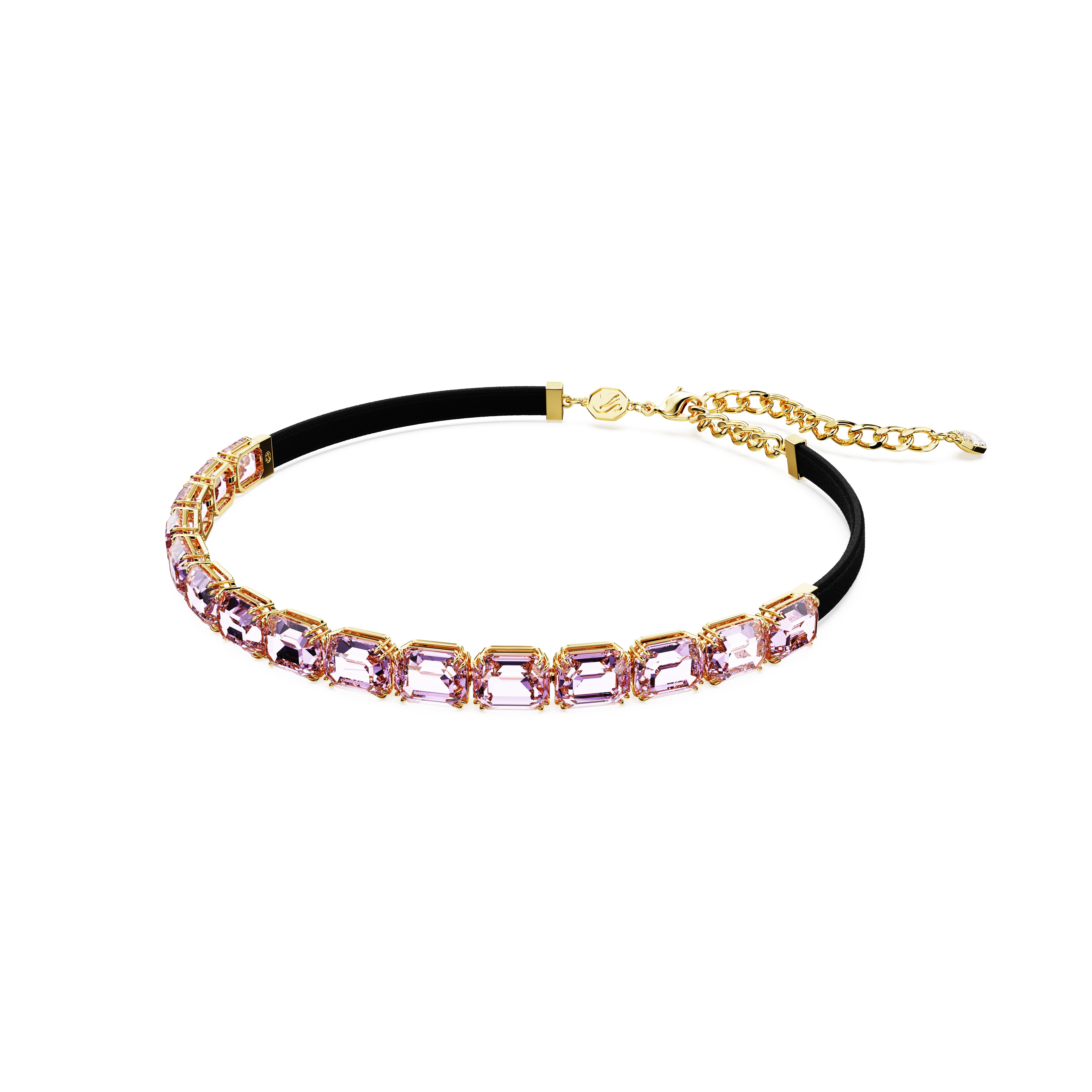 Millenia Tennis Choker Kolye, Octagon Kesim, Mor, Altın Rengi Kaplama