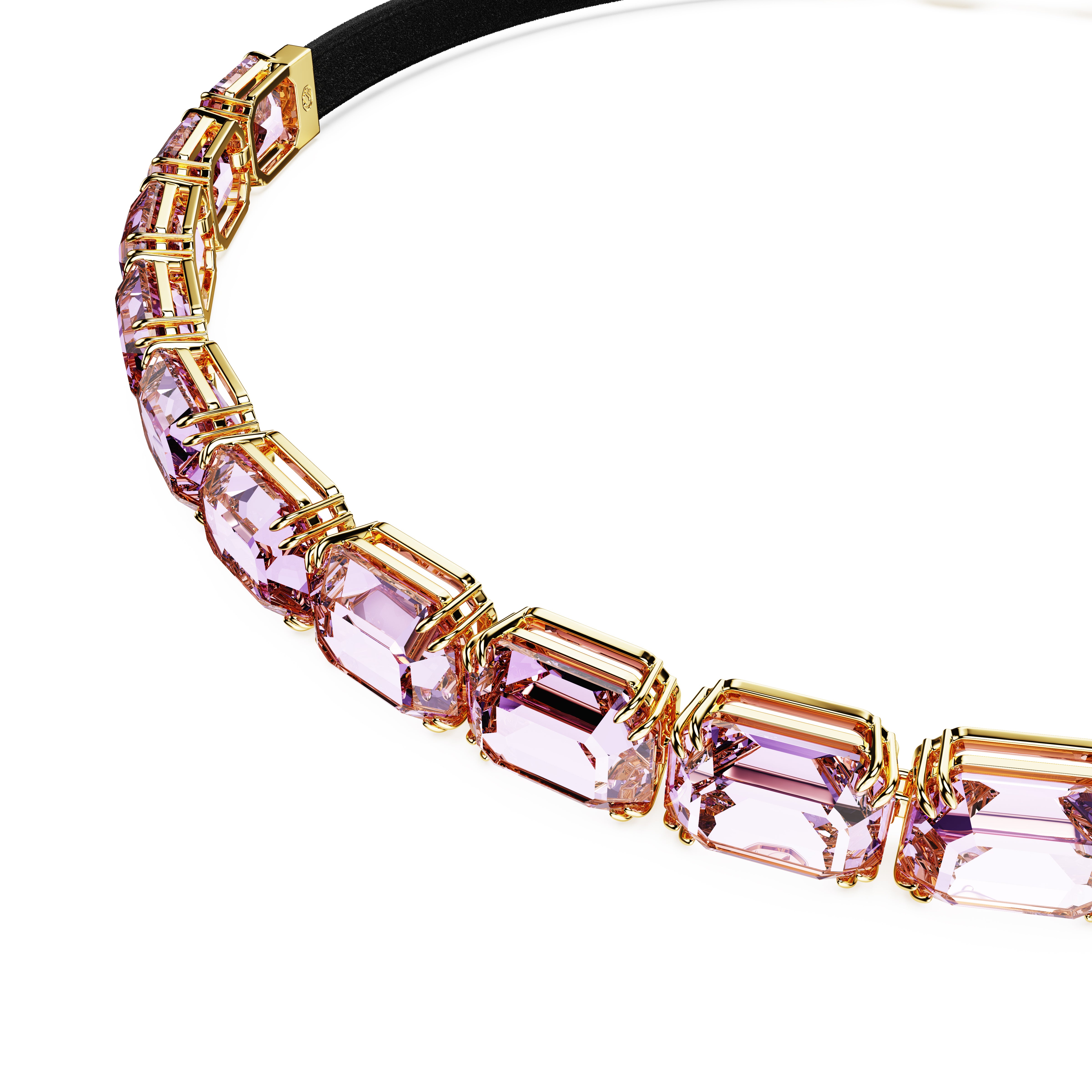 Millenia Tennis Choker Kolye, Octagon Kesim, Mor, Altın Rengi Kaplama