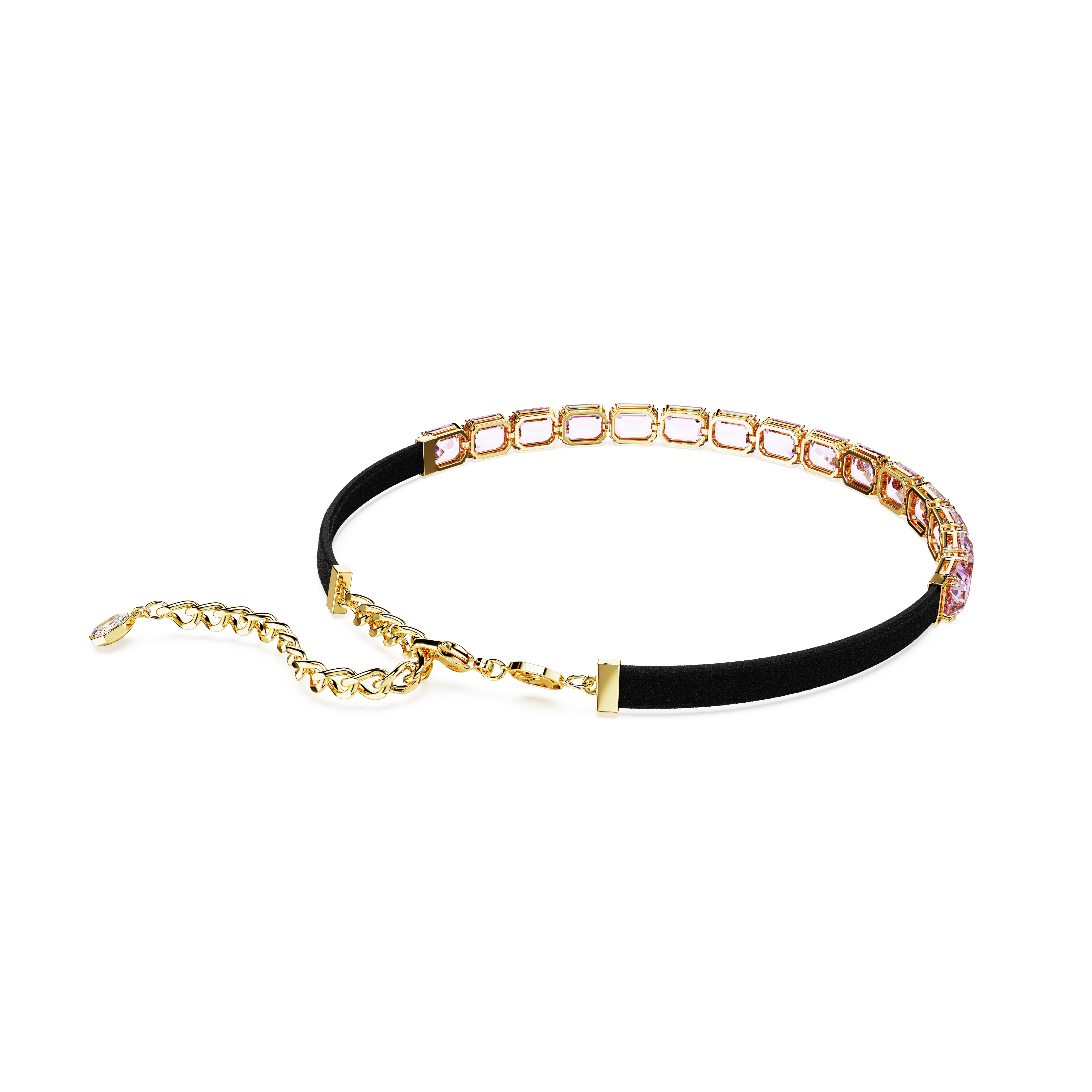 Millenia Tennis Choker Kolye, Octagon Kesim, Mor, Altın Rengi Kaplama