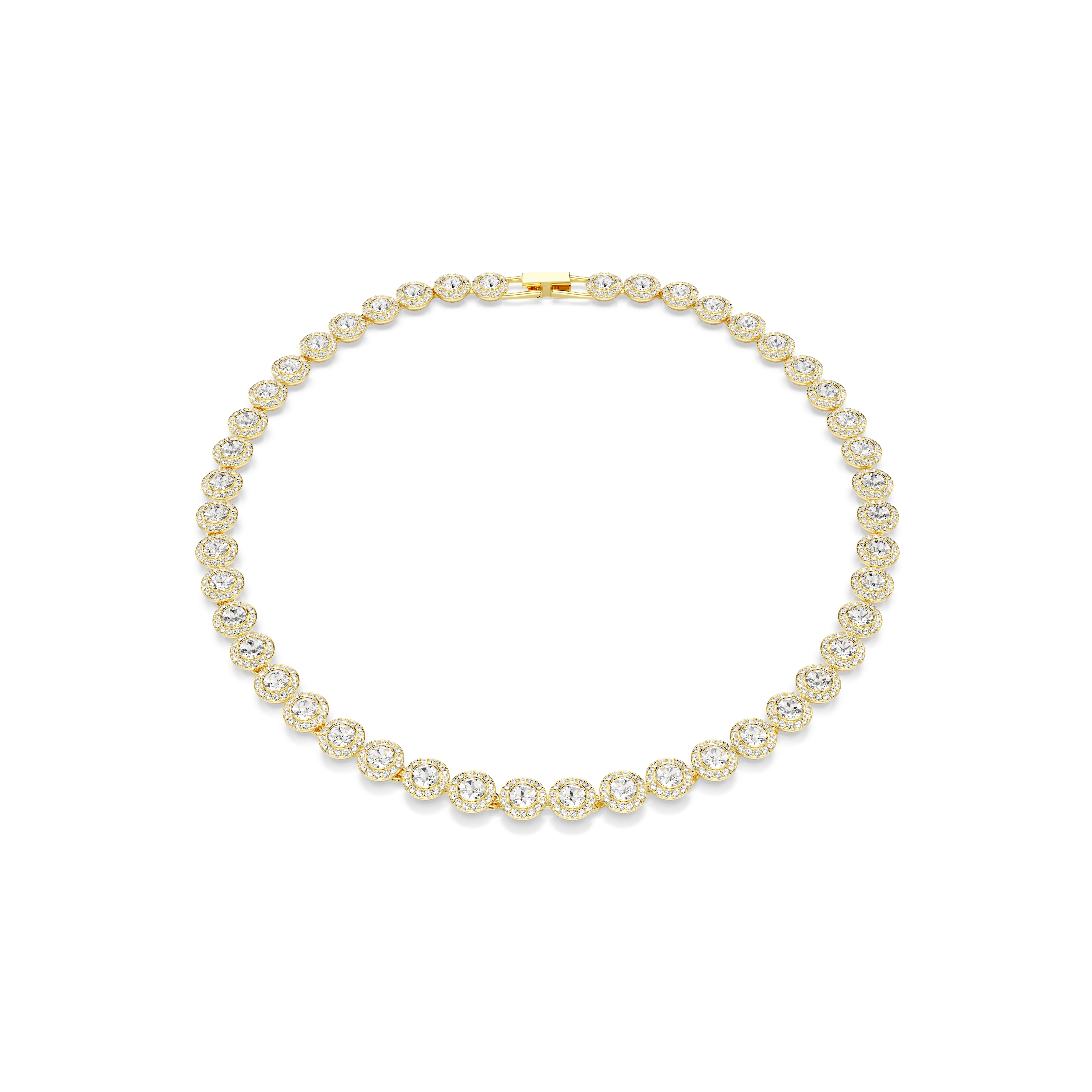 Una Angelic Tennis Kolye, Yuvarlak Kesim, Beyaz, Altin Rengi Kaplama