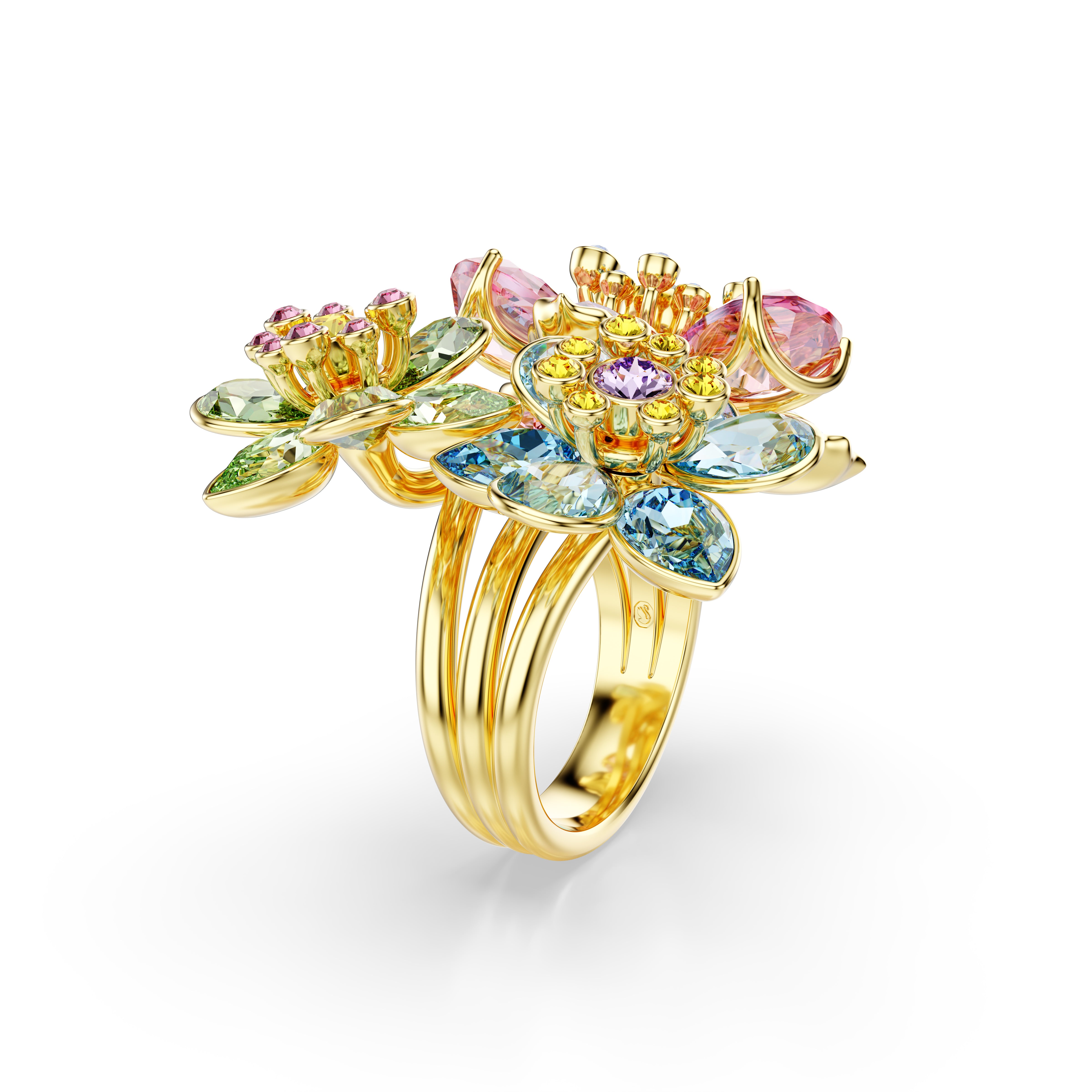 Idyllia Yüzük, Karişik Kesim, Çiçek, Çok Renkli, Altin Rengi Kaplama