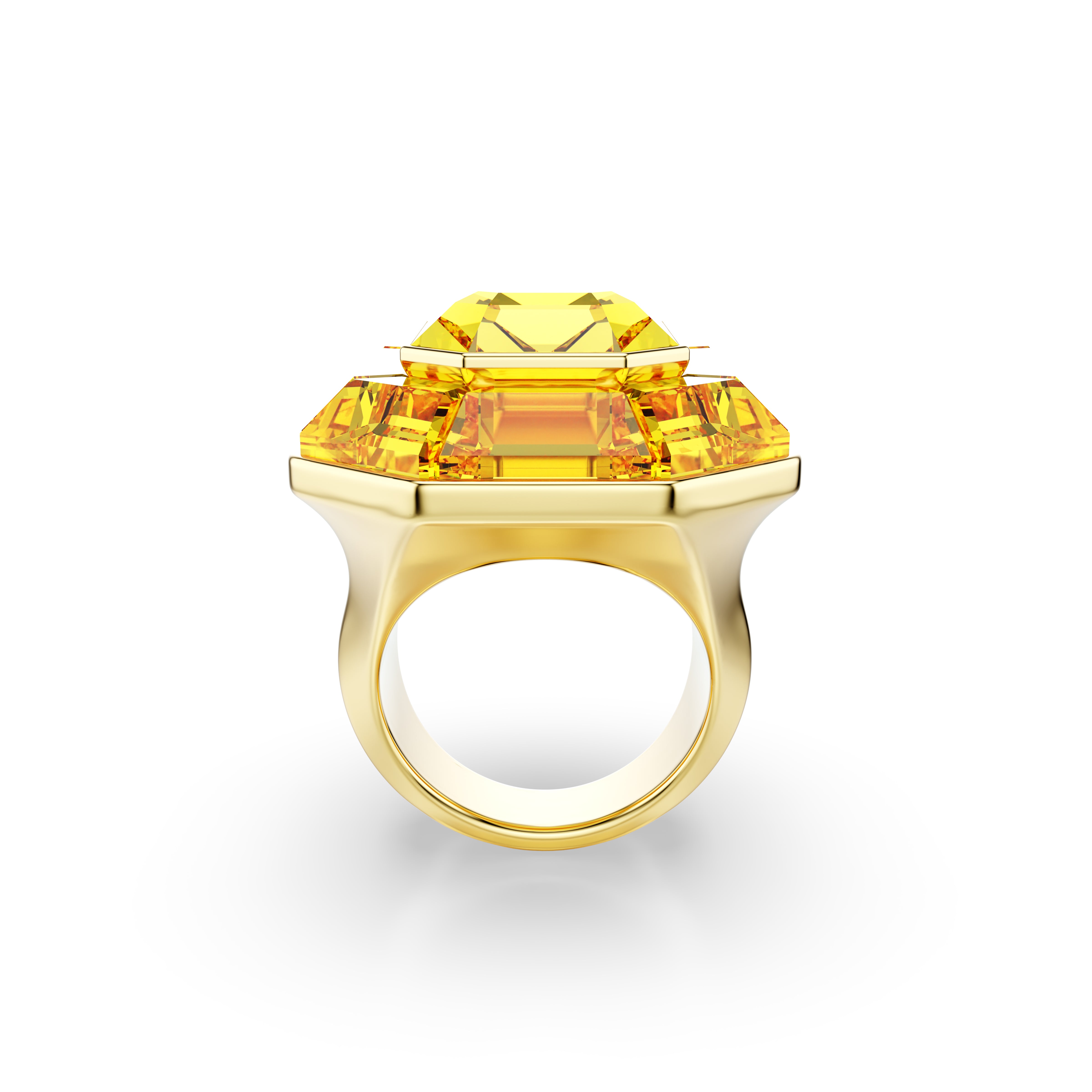 Lucent Kokteyl Yüzük, Octagon Şekil, Sari, Altin Rengi Kaplama