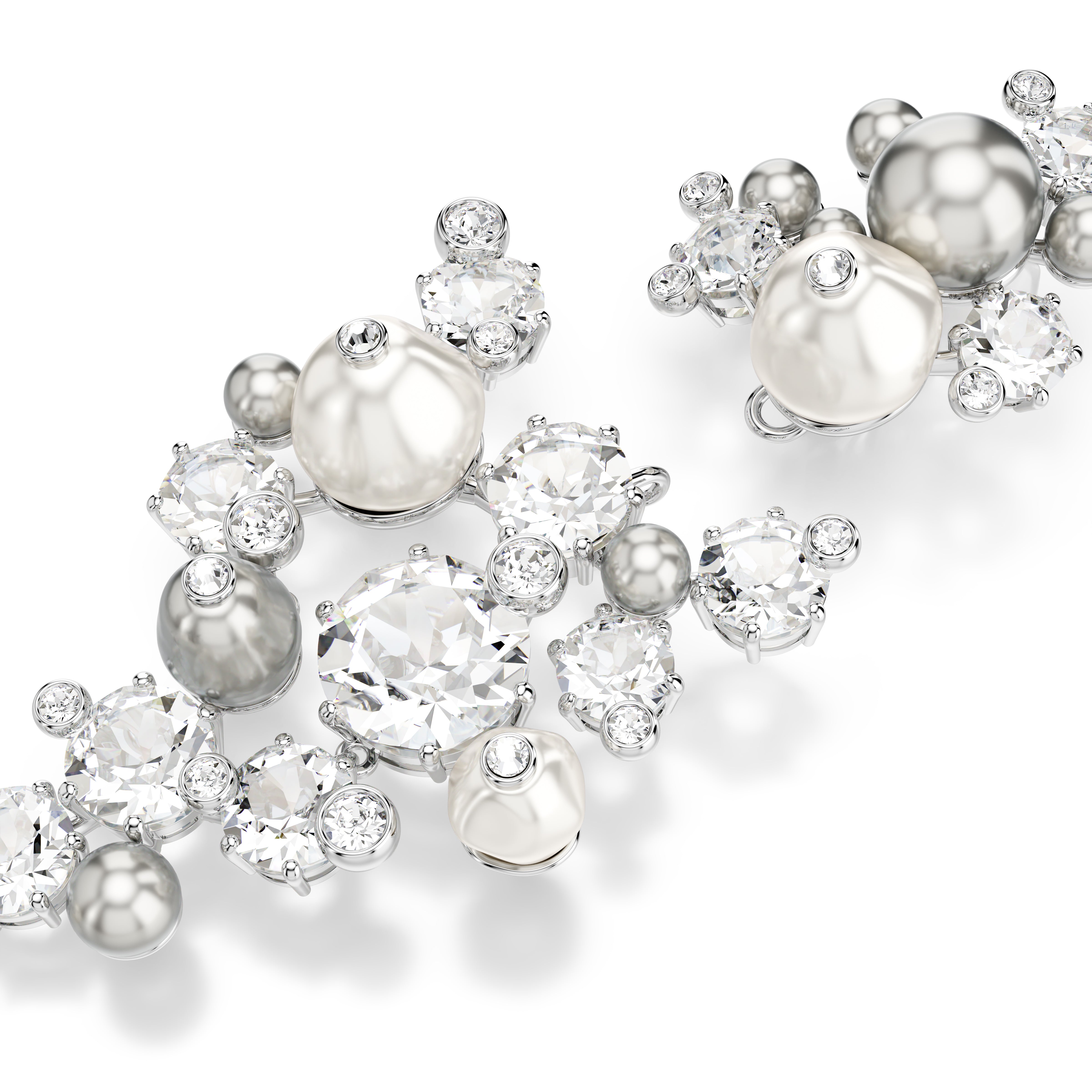 Constella Küpe, Kristal İnci, Yuvarlak Kesim, Beyaz, Rodyum Kaplama