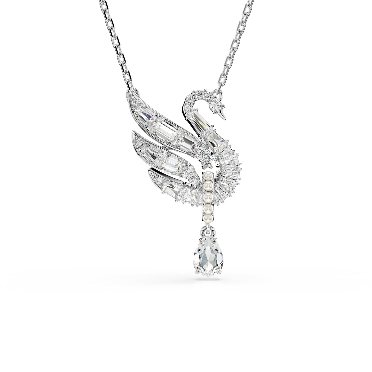 Swan Kolye, Kuğu, Beyaz, Rodyum Kaplama