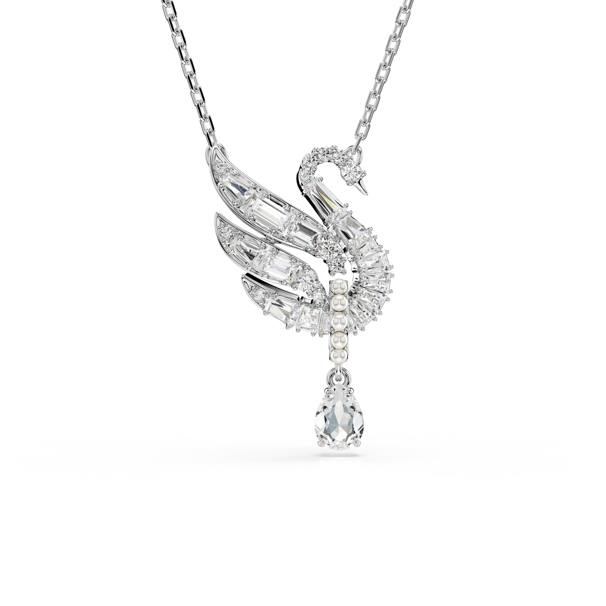 Swan Kolye, Kuğu, Beyaz, Rodyum Kaplama