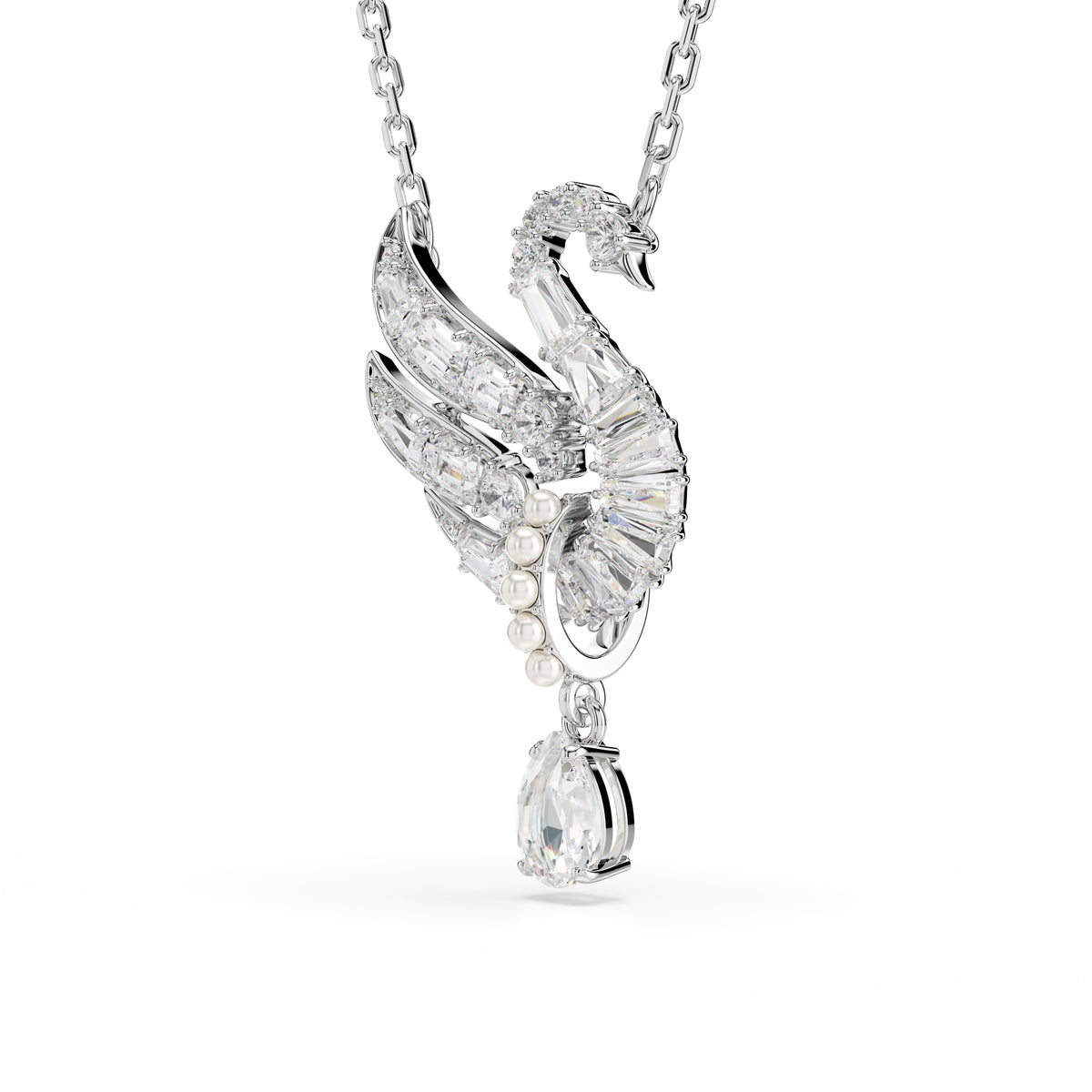 Swan Kolye, Kuğu, Beyaz, Rodyum Kaplama