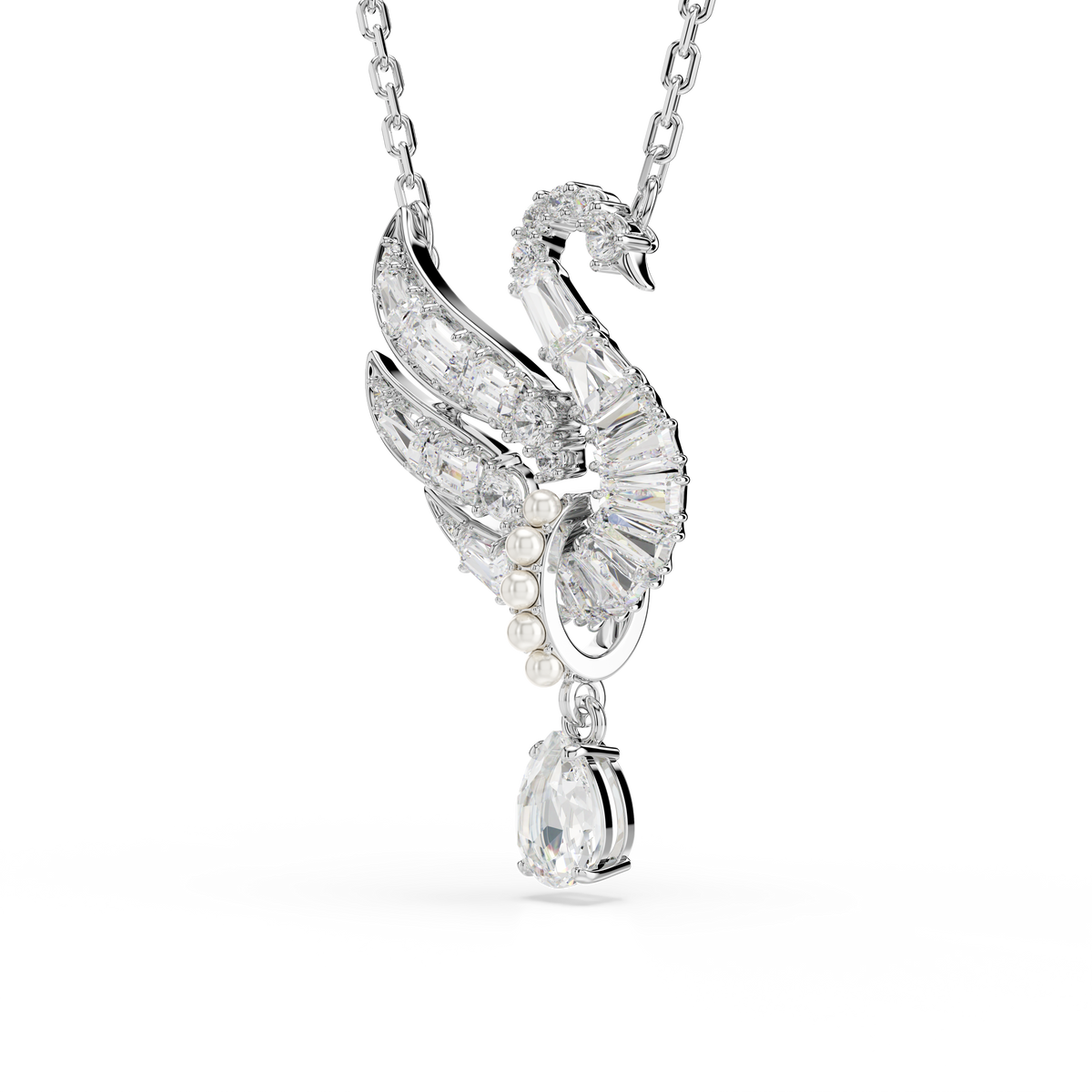 Swan Kolye, Kuğu, Beyaz, Rodyum Kaplama