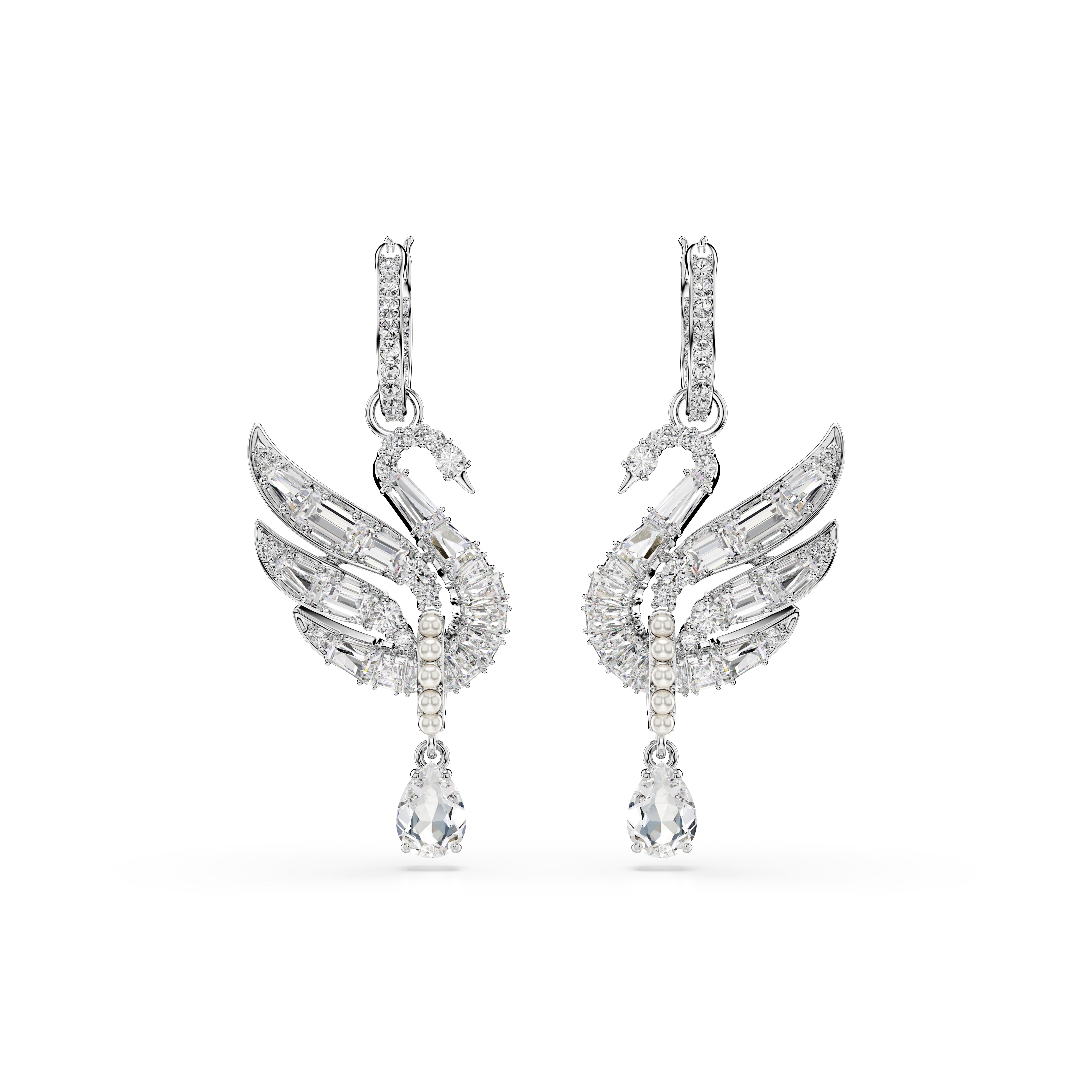 Swan Küpeler, Kuğu, Beyaz, Rodyum Kaplama