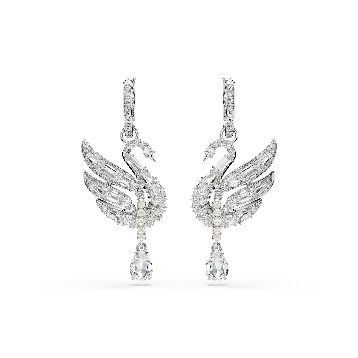 Swan Küpeler, Kuğu, Beyaz, Rodyum Kaplama