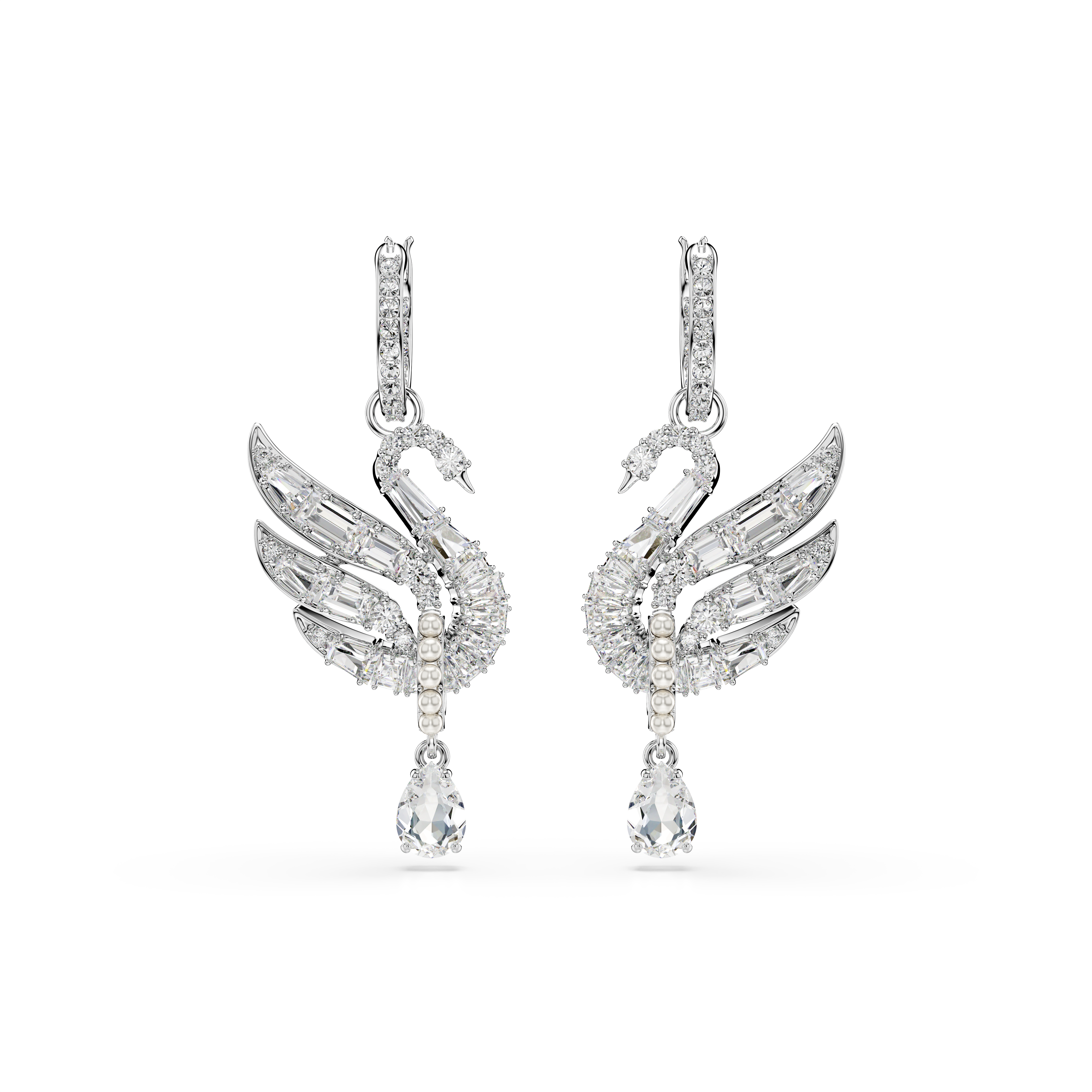 Swan Küpeler, Kuğu, Beyaz, Rodyum Kaplama