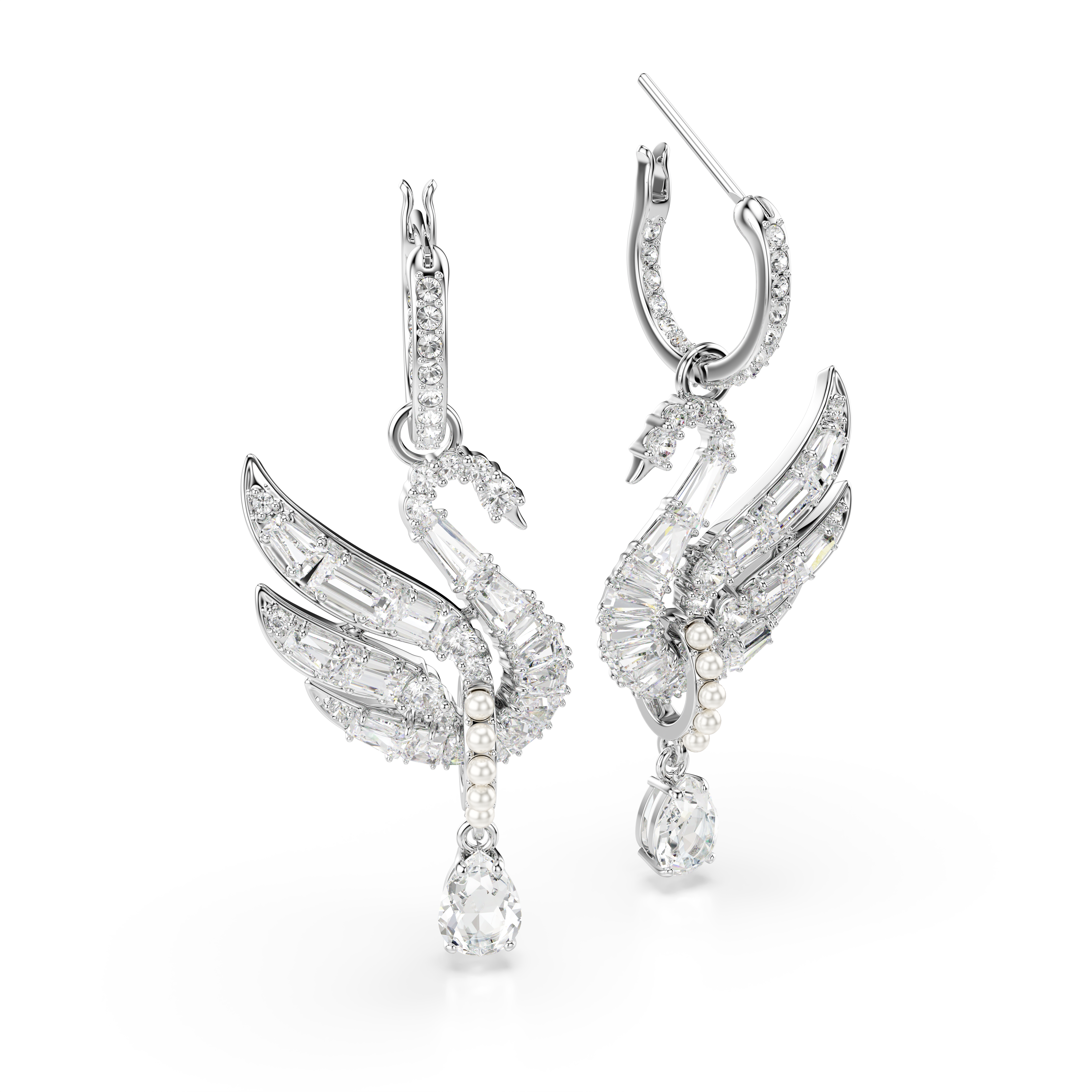 Swan Küpeler, Kuğu, Beyaz, Rodyum Kaplama