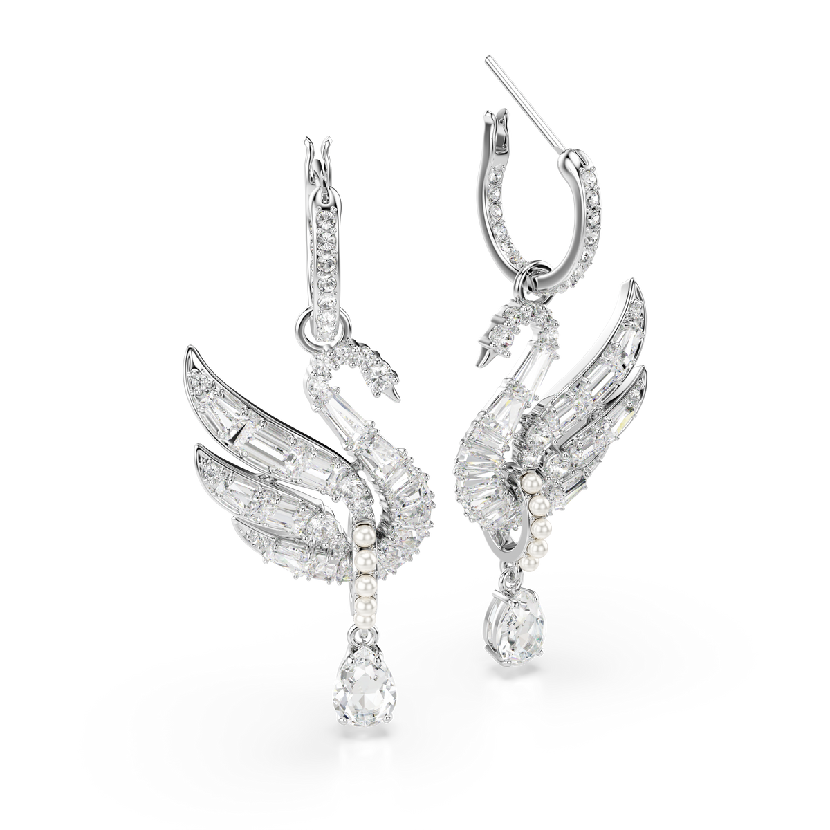 Swan Küpeler, Kuğu, Beyaz, Rodyum Kaplama
