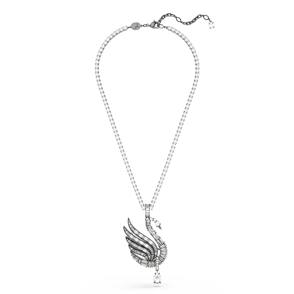 Swan Kolye ve Broş, Kuğu, Beyaz, Rutenyum Kaplama