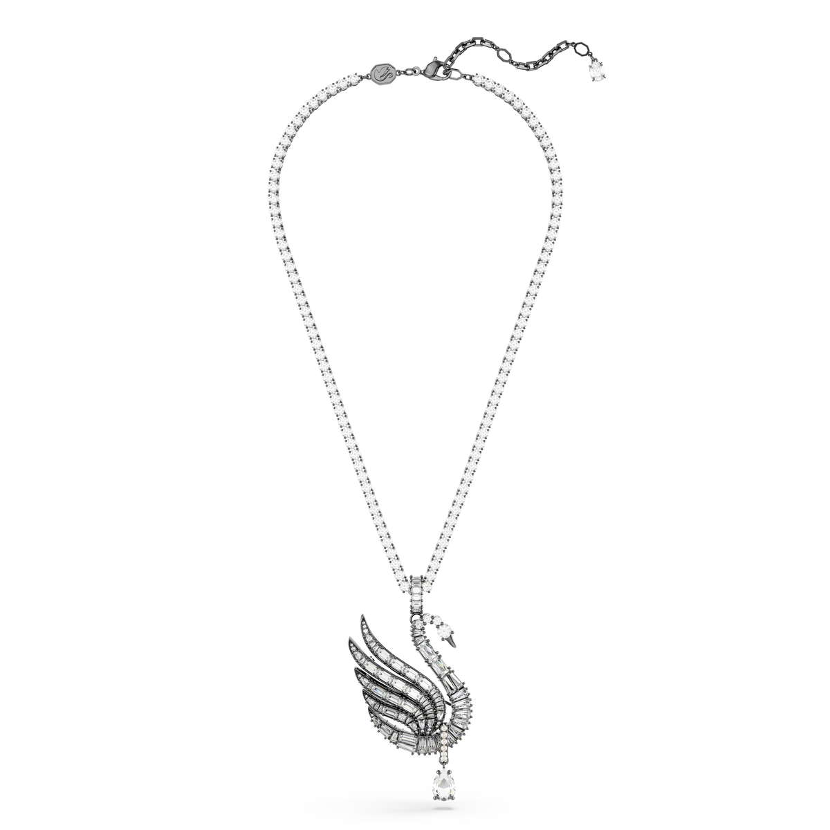 Swan Kolye ve Broş, Kuğu, Beyaz, Rutenyum Kaplama